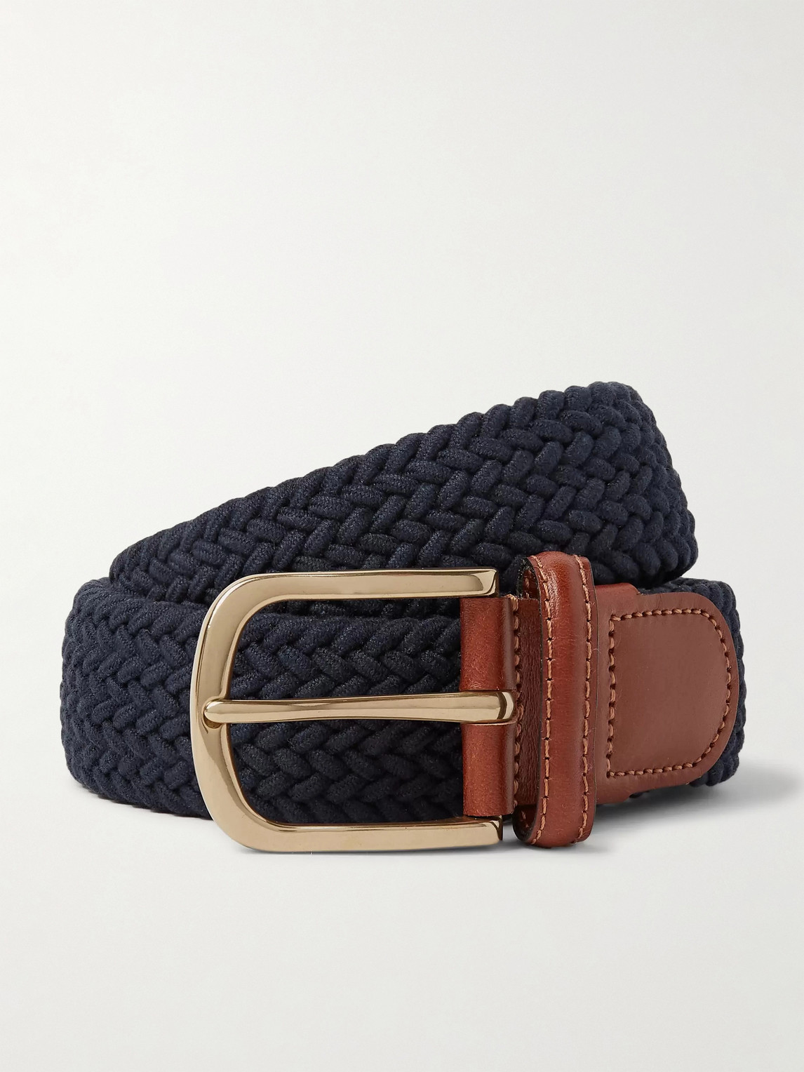 3.5cm Leather-Trimmed Woven Elastic Belt