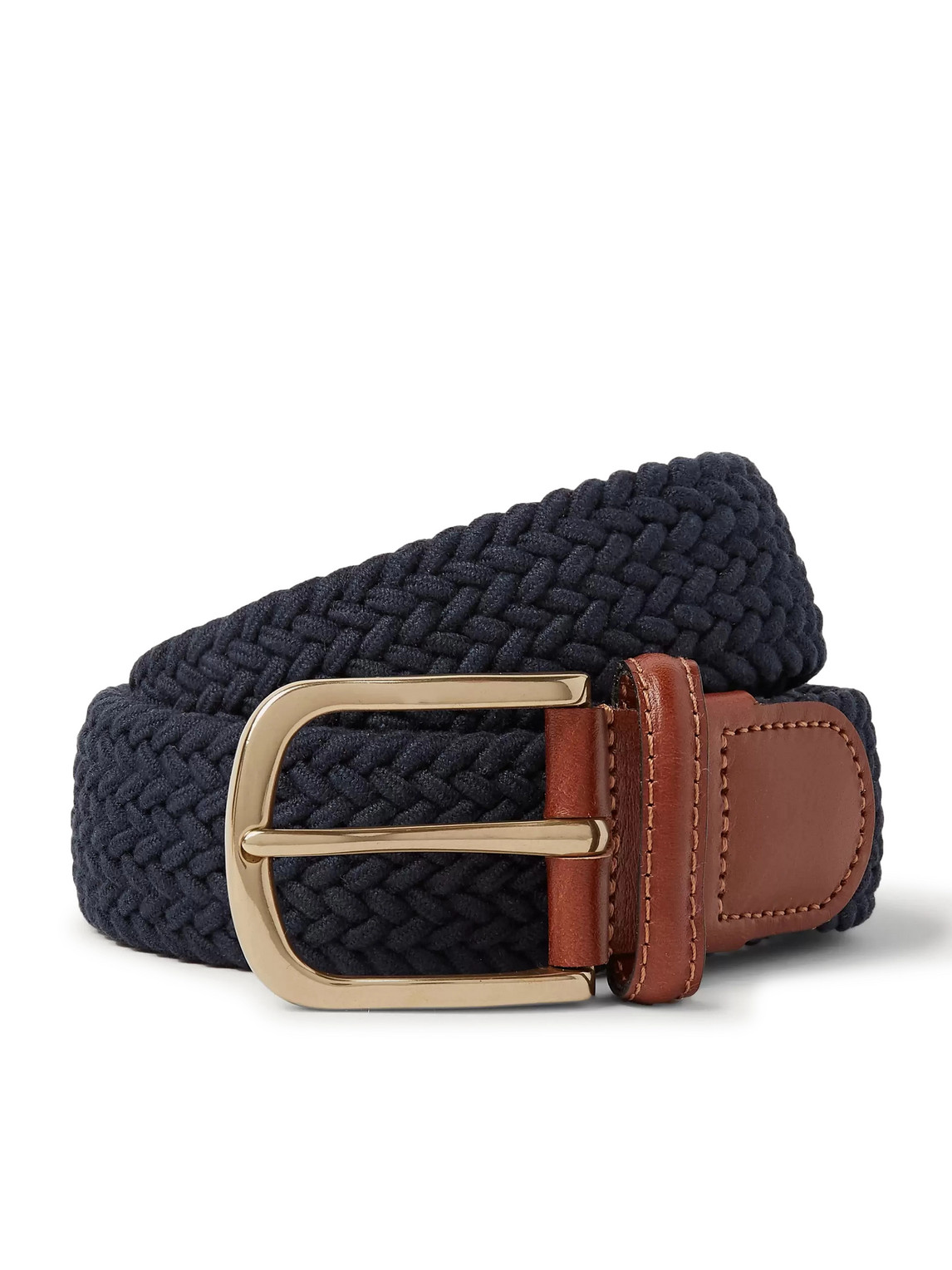3.5cm Leather-Trimmed Woven Elastic Belt