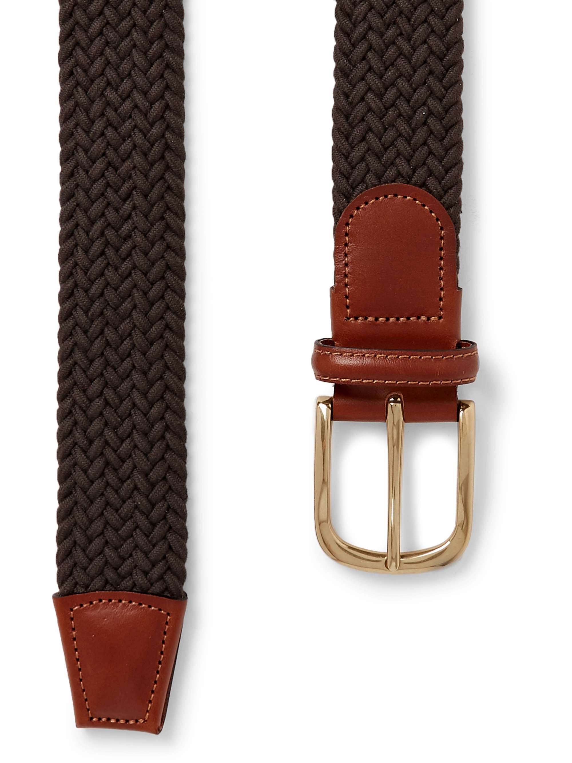ANDERSON & SHEPPARD 3.5cm Leather-Trimmed Woven Stretch-Cotton Belt