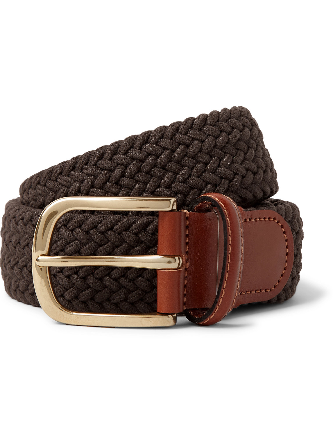 3.5cm Leather-Trimmed Woven Elastic Belt