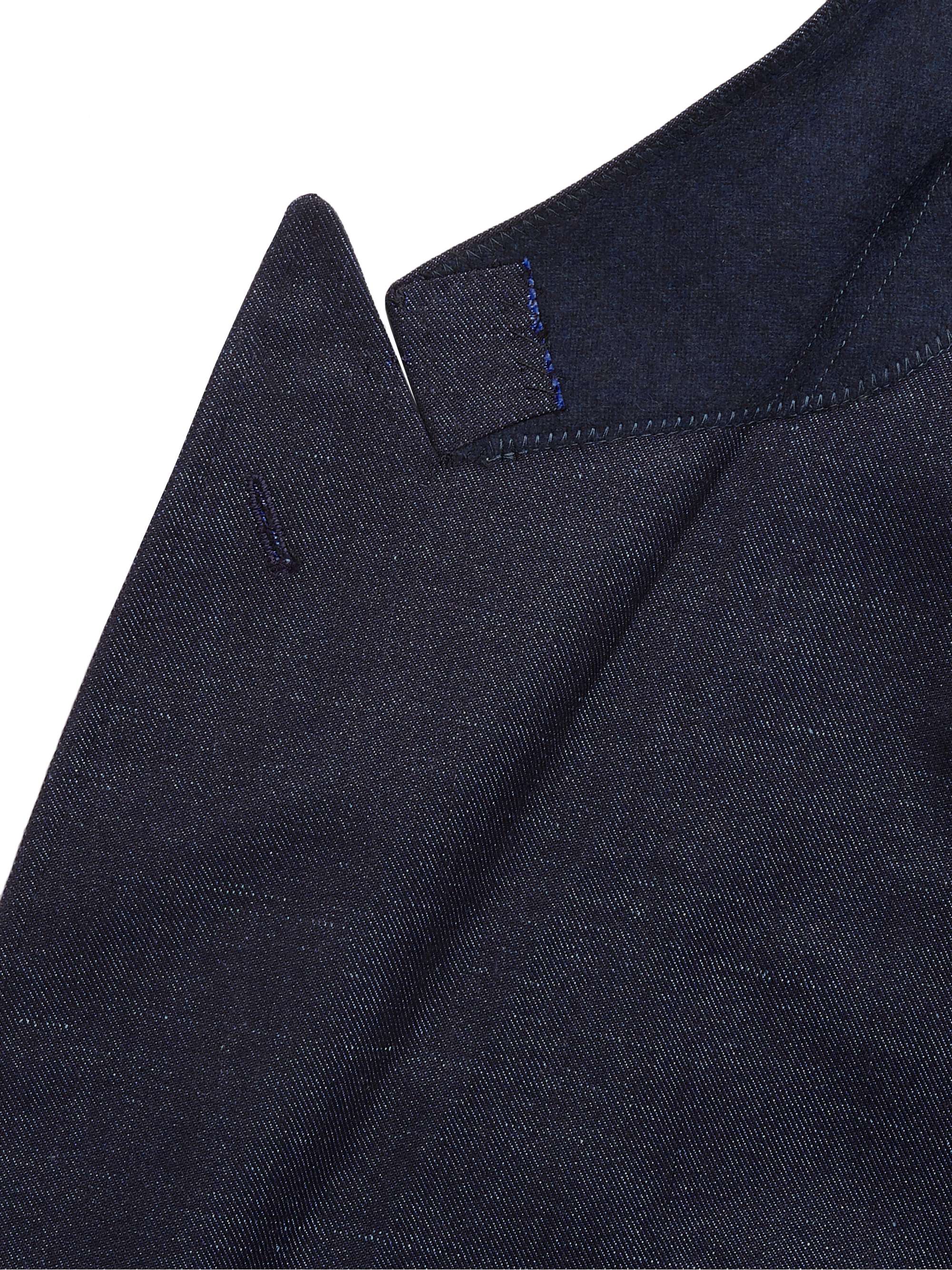 BEAMS F Unstructured Double-Breasted Wool, Silk and Linen-Blend Denim Blazer