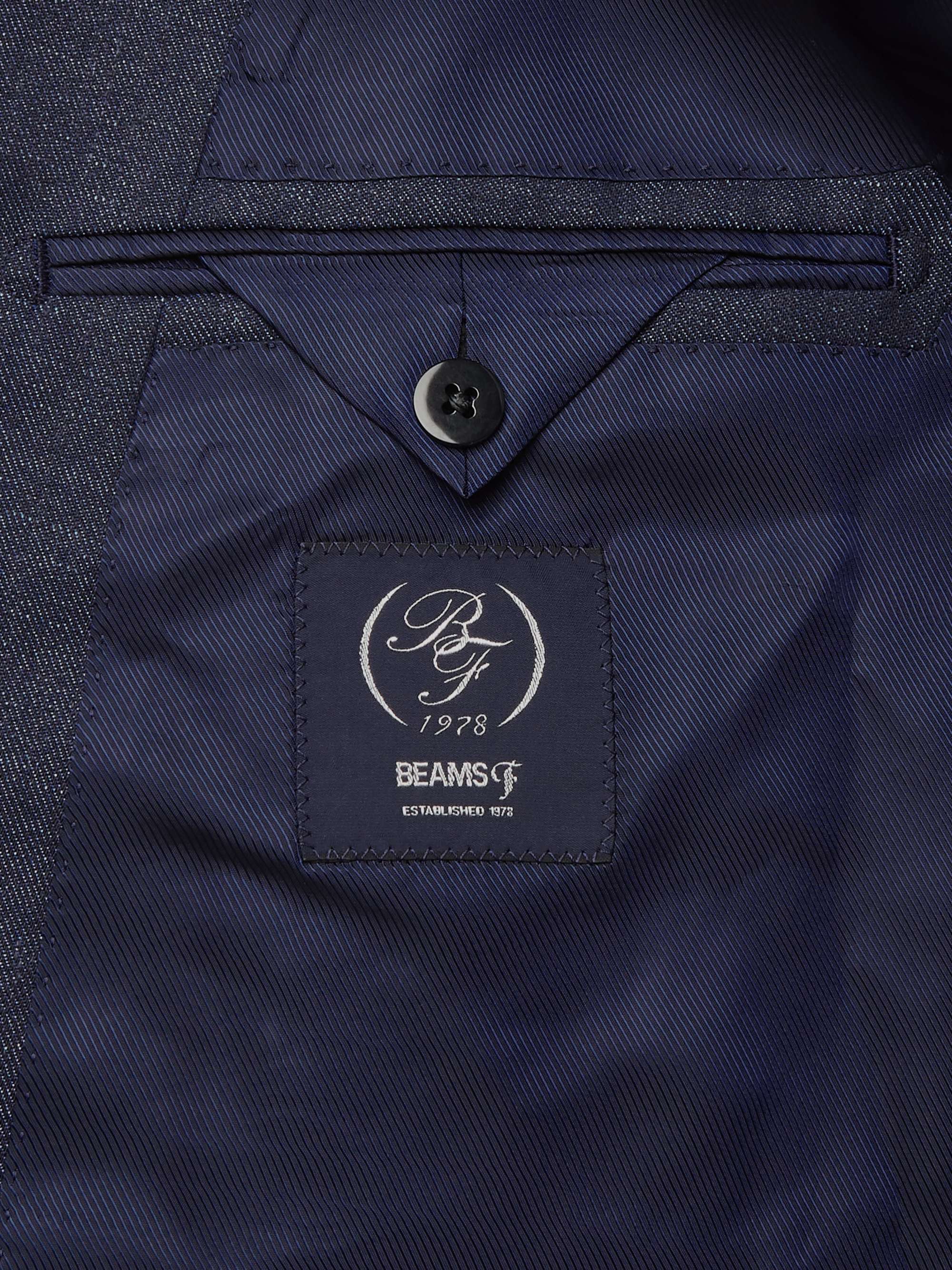 BEAMS F Unstructured Double-Breasted Wool, Silk and Linen-Blend Denim Blazer