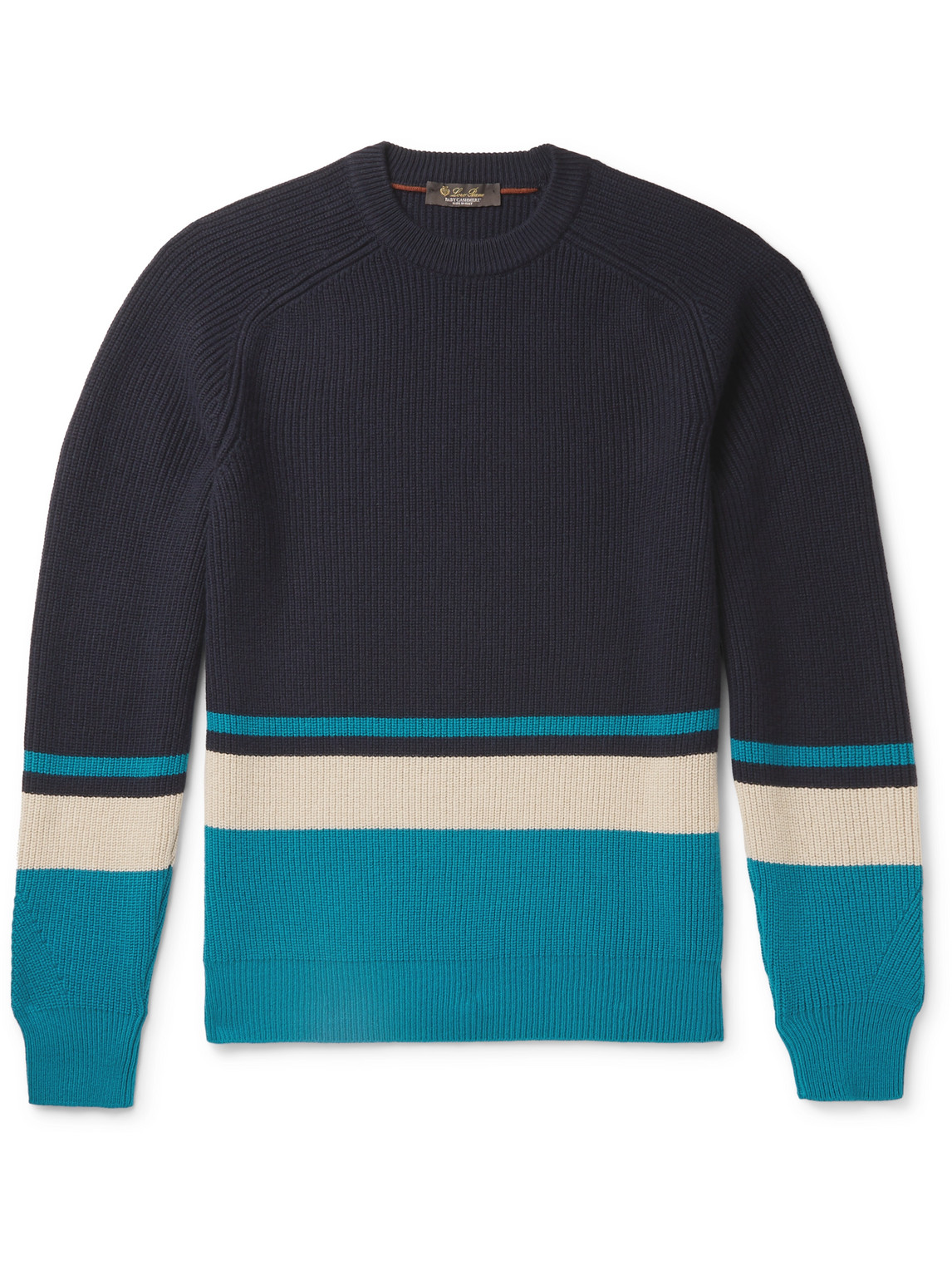 LORO PIANA LEXINGTON STRIPED RIBBED BABY CASHMERE SWEATER