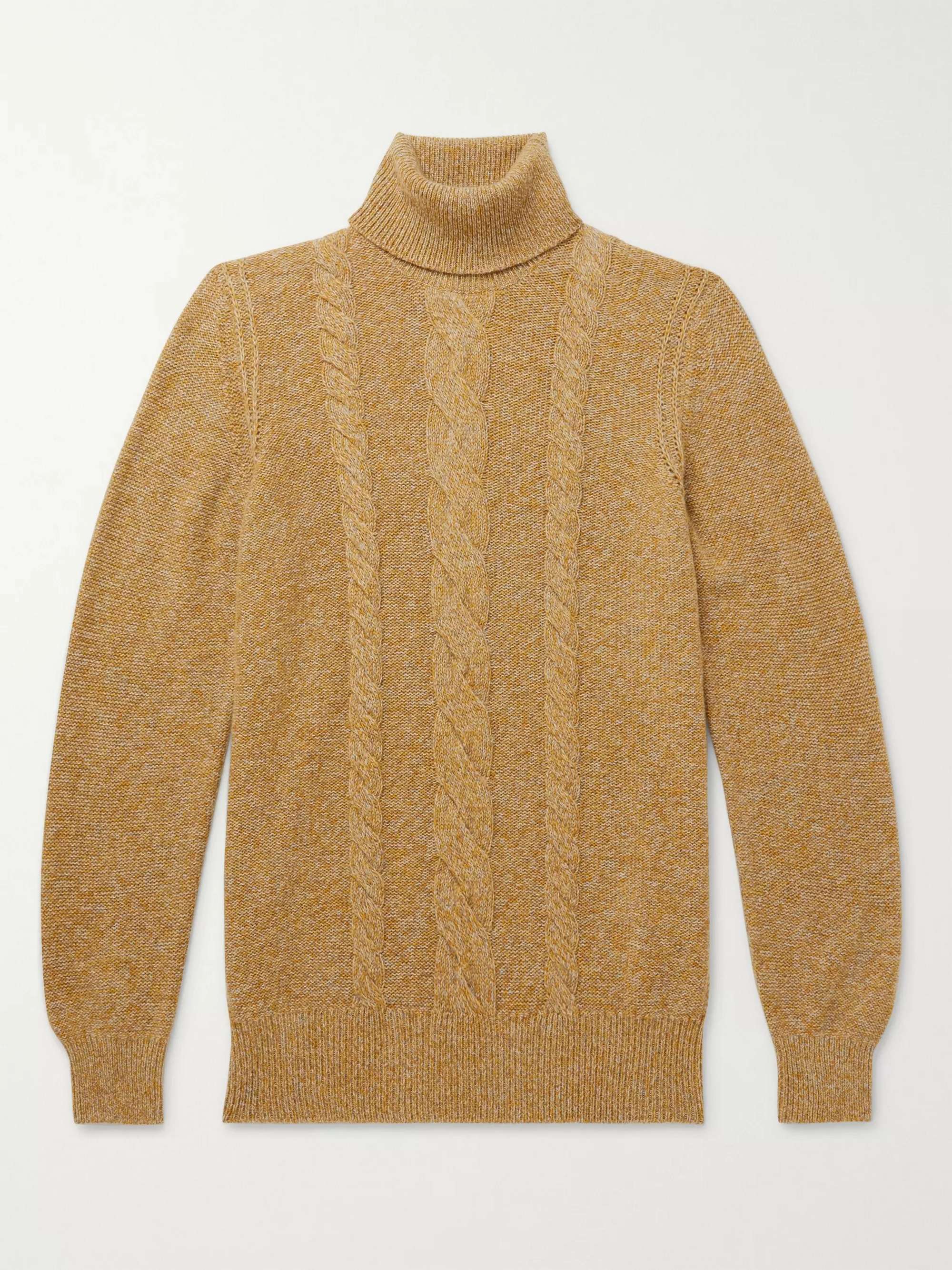 LORO PIANA Cable-Knit Melange Baby Cashmere Rollneck Sweater