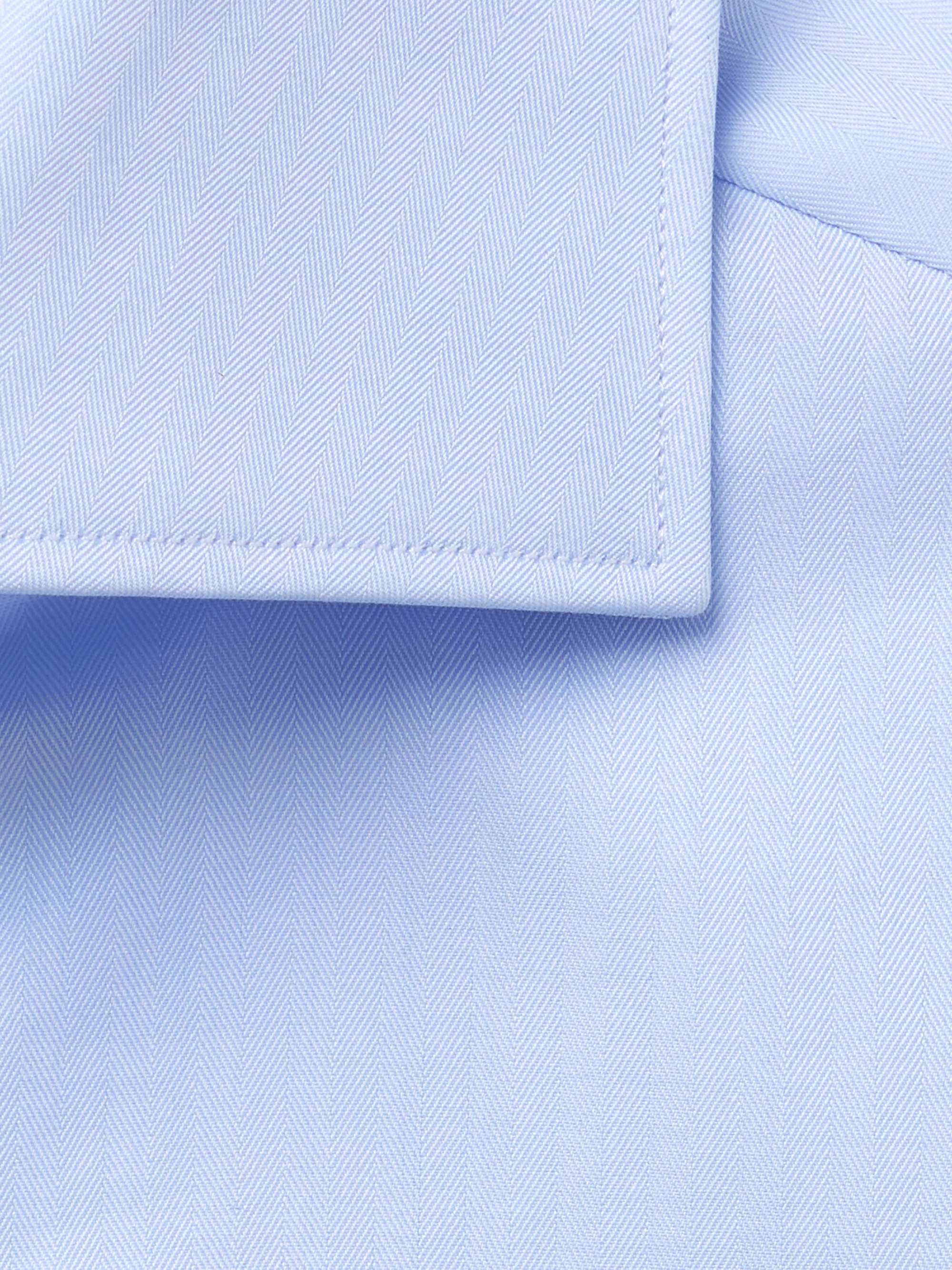 ZEGNA Cutaway-Collar Herringbone Cotton Shirt