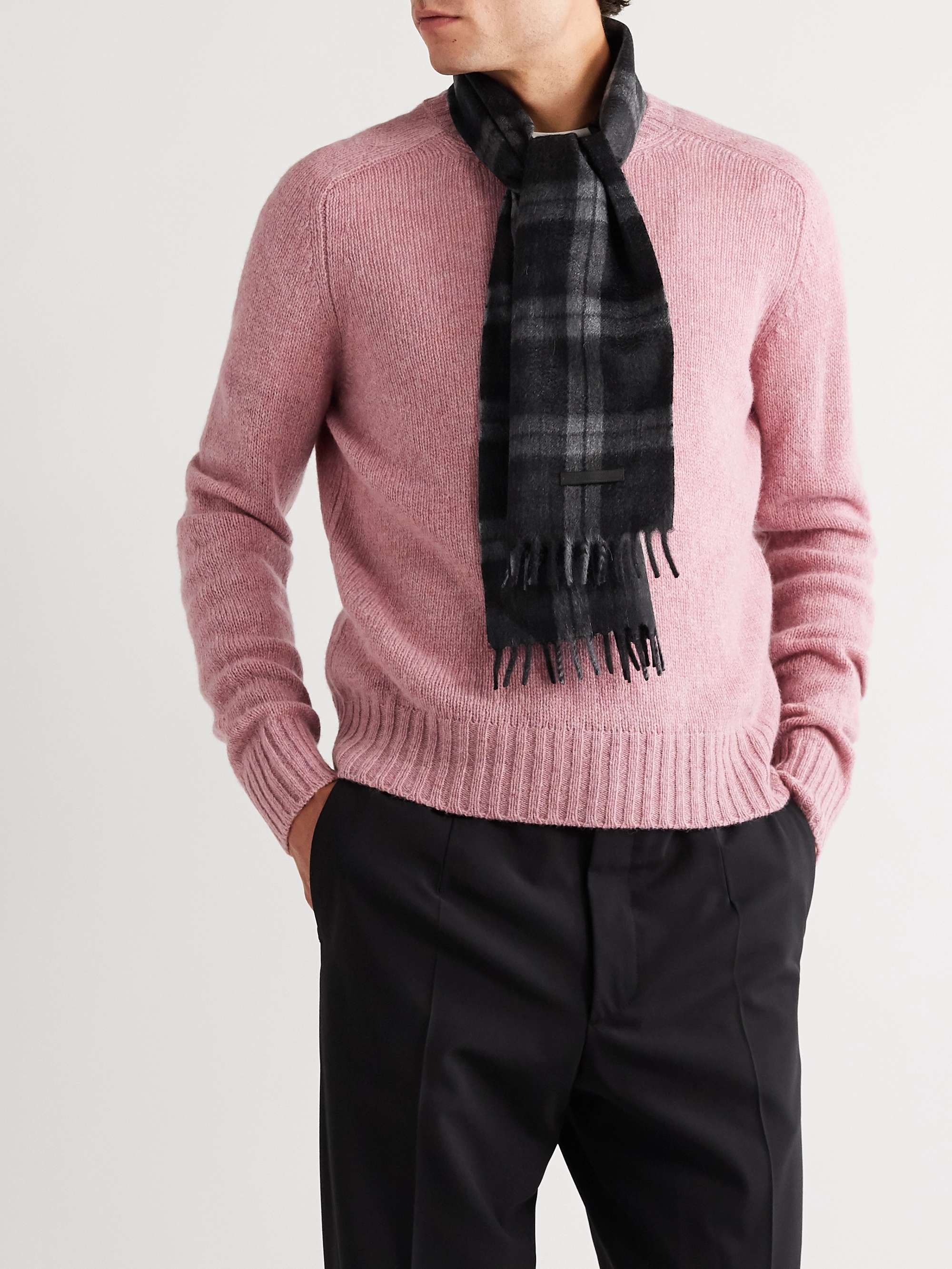 PRADA Fringed Checked Cashmere Scarf