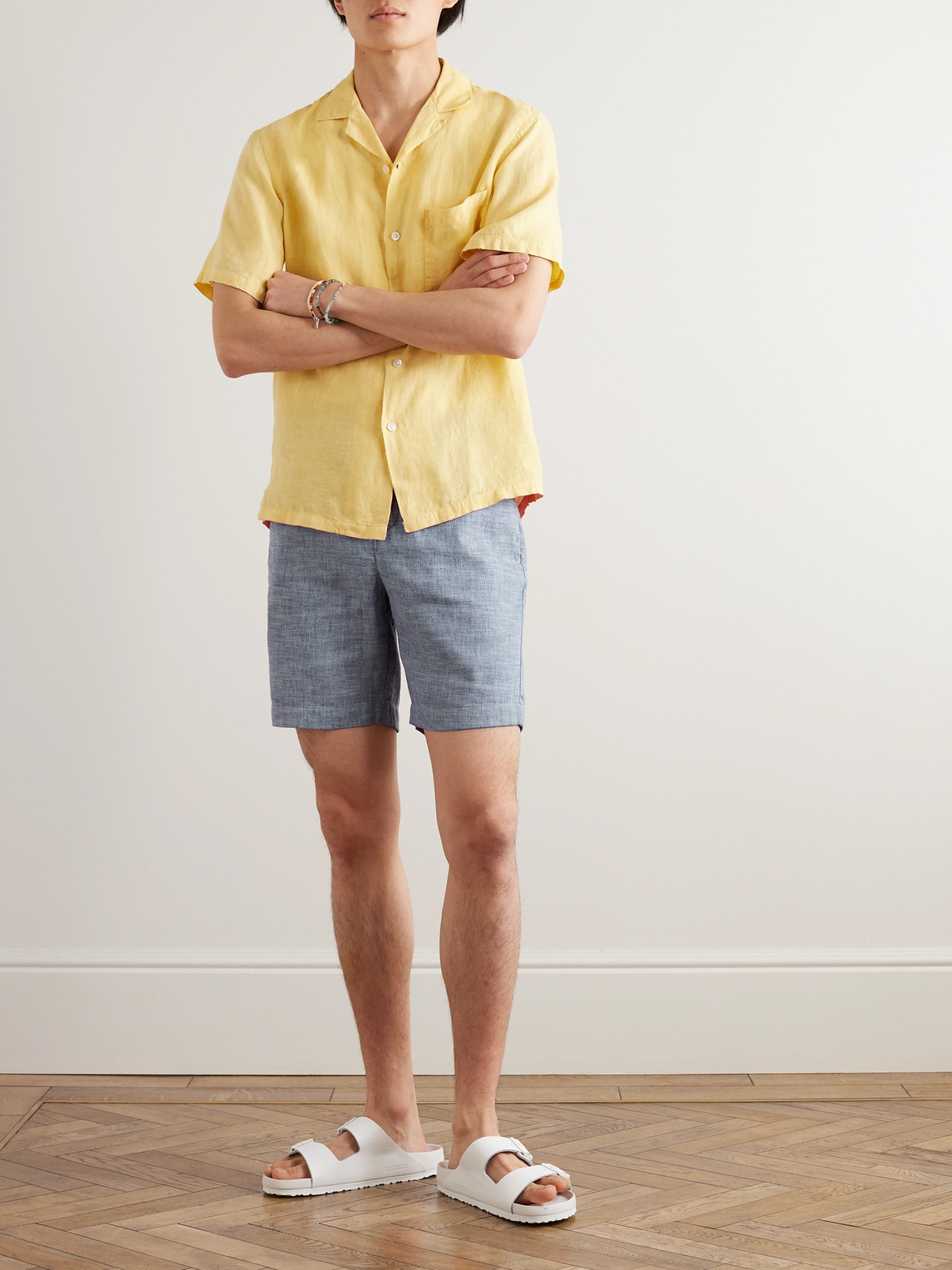 Frescobol Carioca Felipe Slim-fit Linen And Cotton-blend Drawstring Shorts In Blue