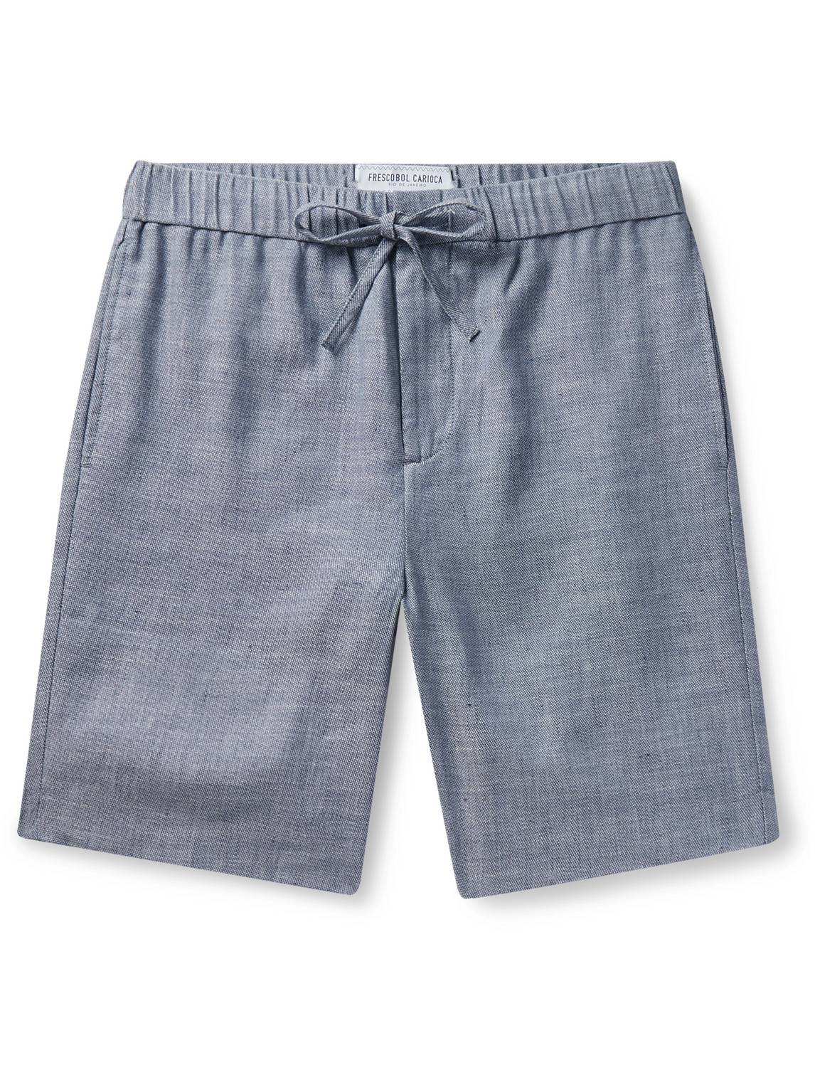 Frescobol Carioca Felipe Slim-fit Linen And Cotton-blend Drawstring Shorts In Blue