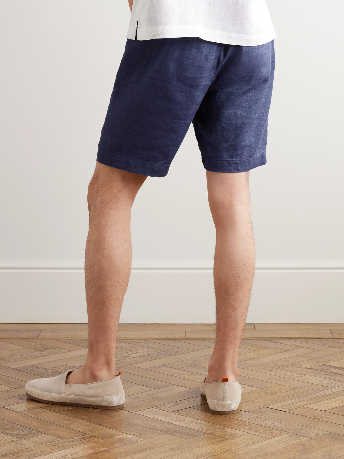 Shop Frescobol Carioca Felipe Slim-fit Linen And Cotton-blend Drawstring Shorts In Blue