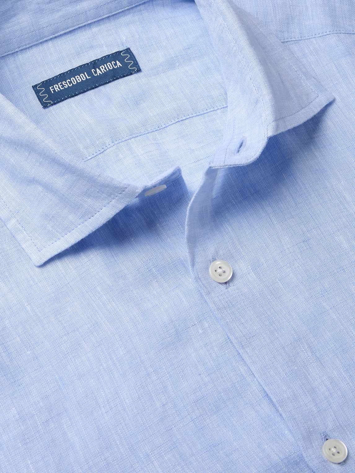 Shop Frescobol Carioca Linen Shirt In Blue