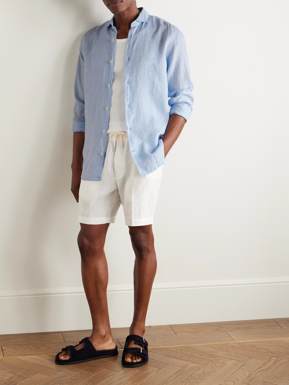 Shop Frescobol Carioca Linen Shirt In Blue