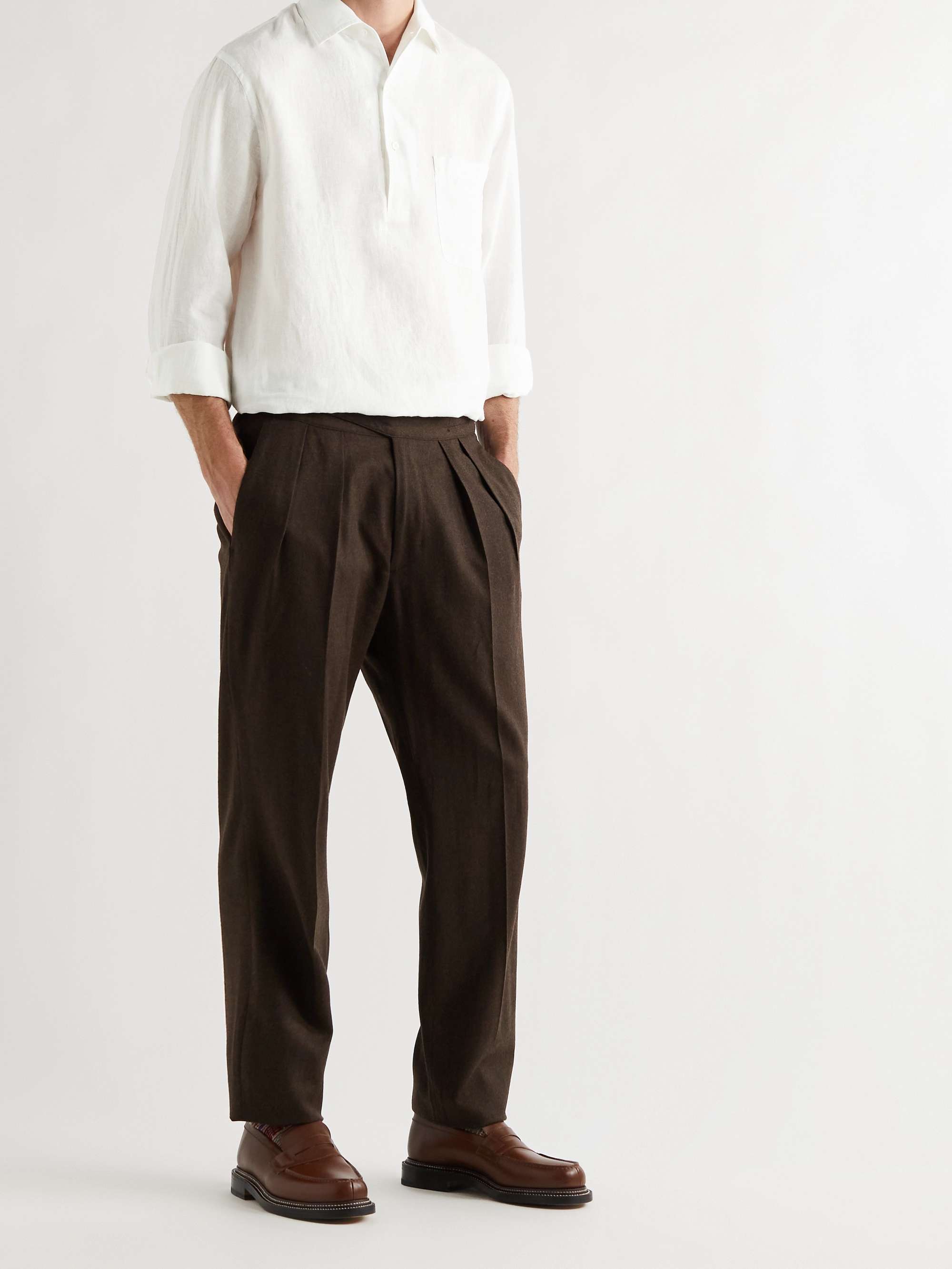 LORO PIANA Andre Linen Half-Placket Shirt
