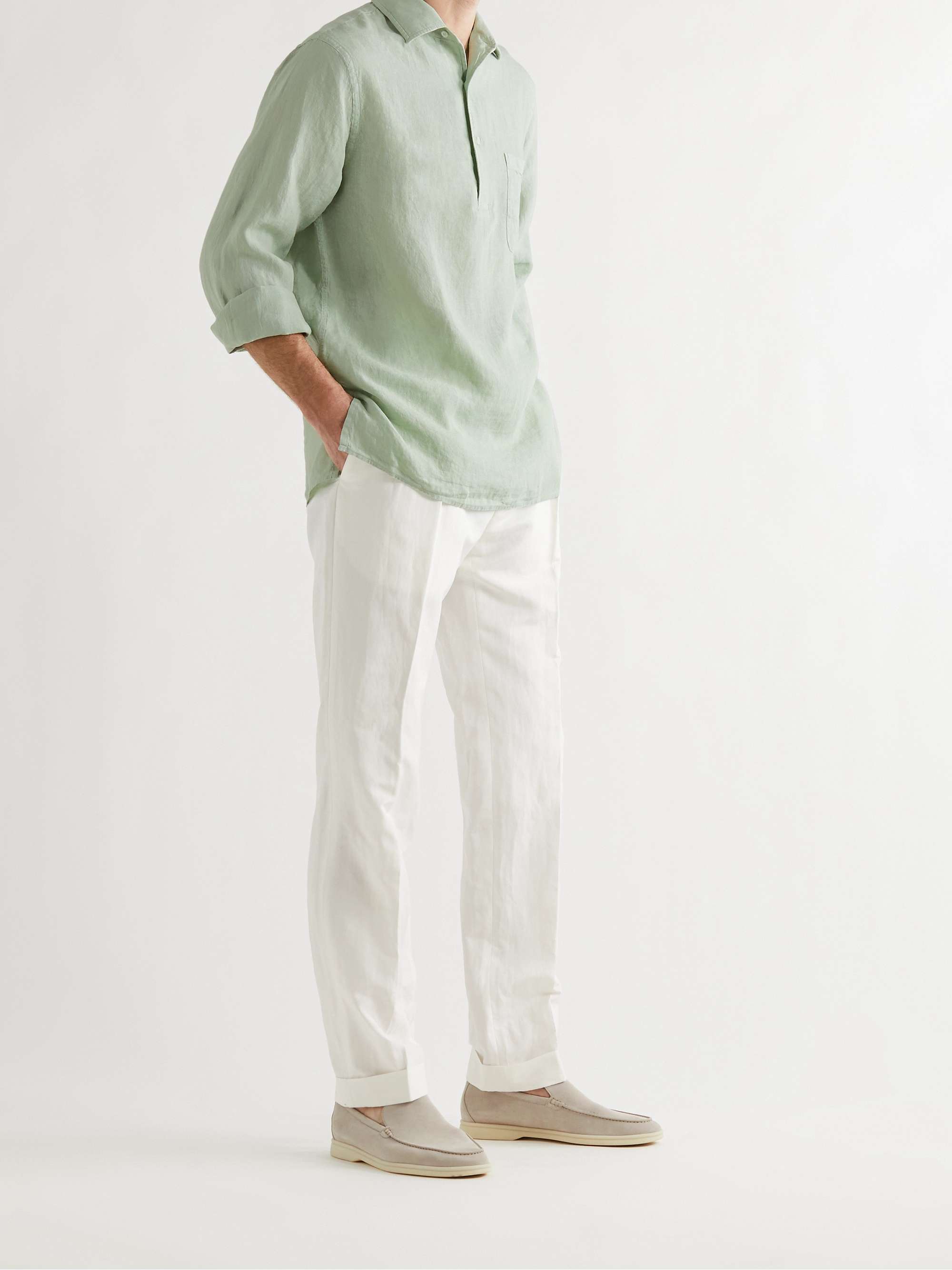 LORO PIANA Andre Linen Half-Placket Shirt