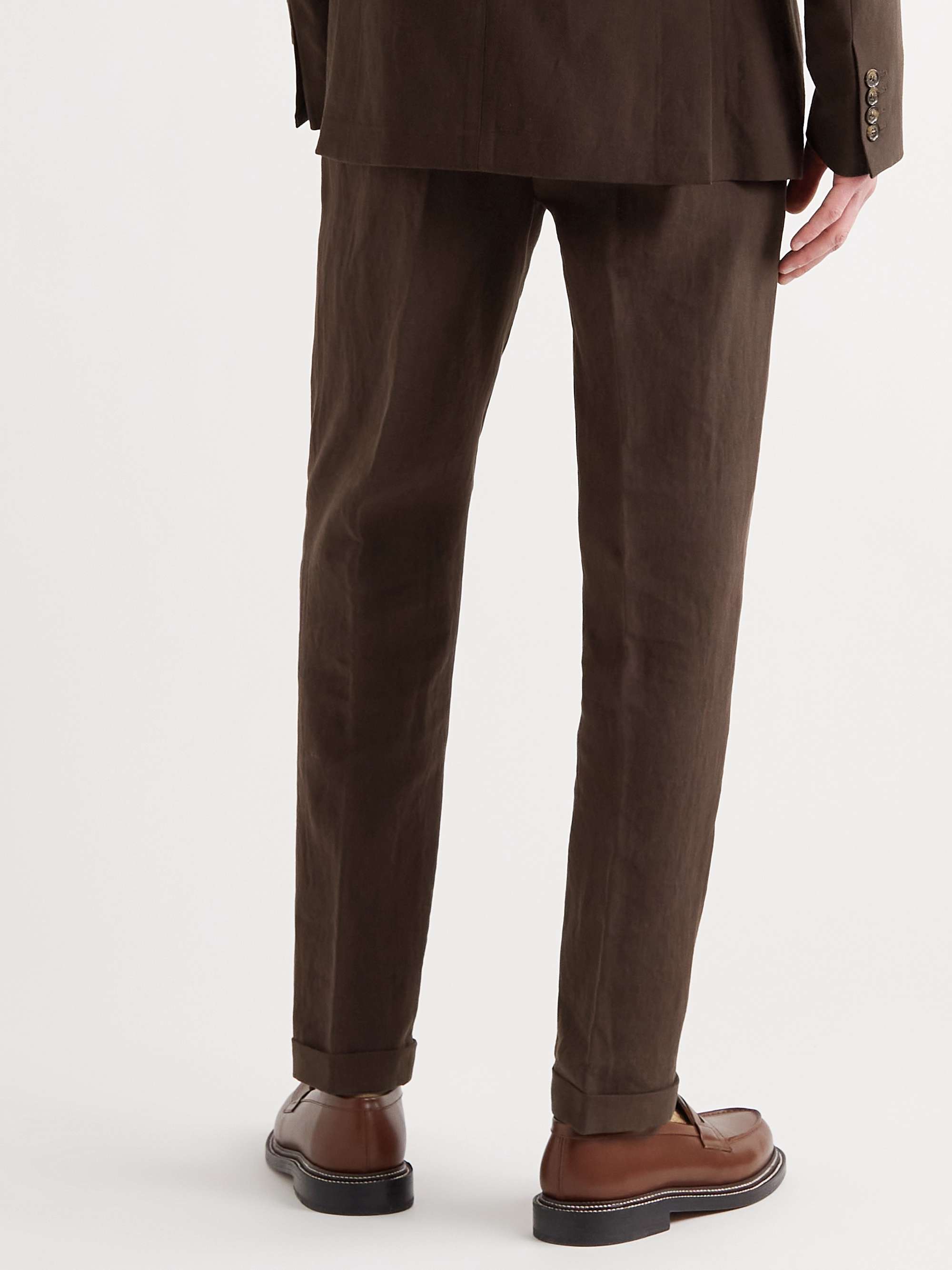 LORO PIANA Slim-Fit Tapered Pleated Linen Suit Trousers