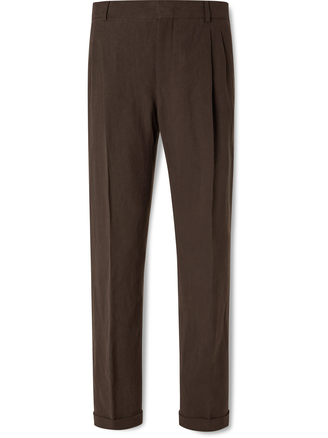 Loro Piana Slim-fit Tapered Pleated Linen Suit Trousers In Brown