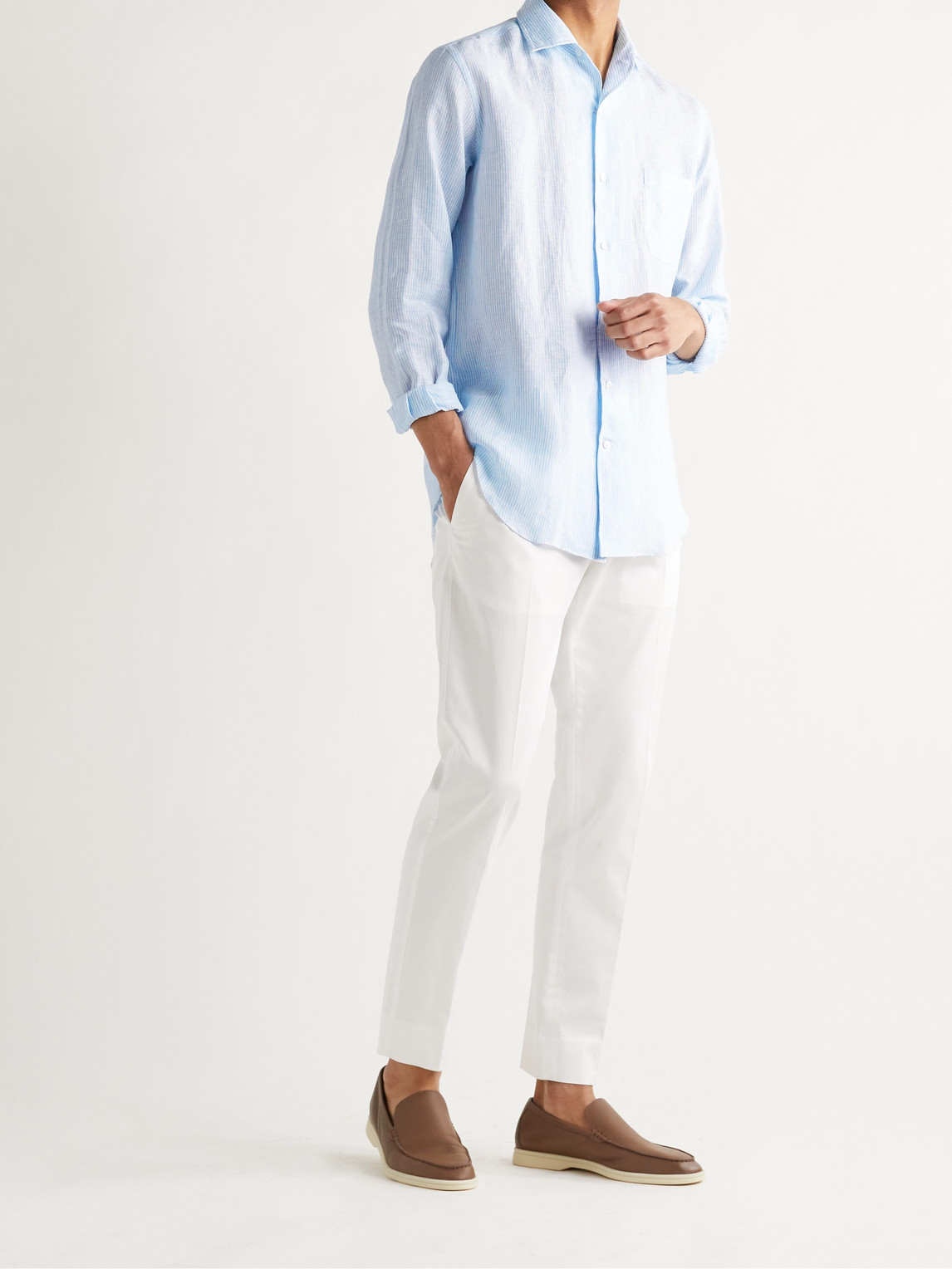 Loro Piana Striped Linen Shirt In Blue