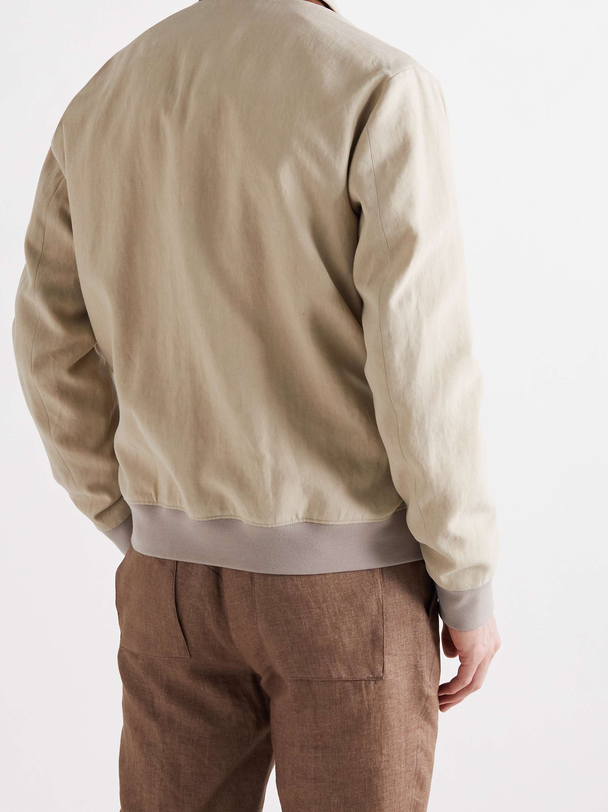 LORO PIANA Camp-Collar Linen Bomber Jacket