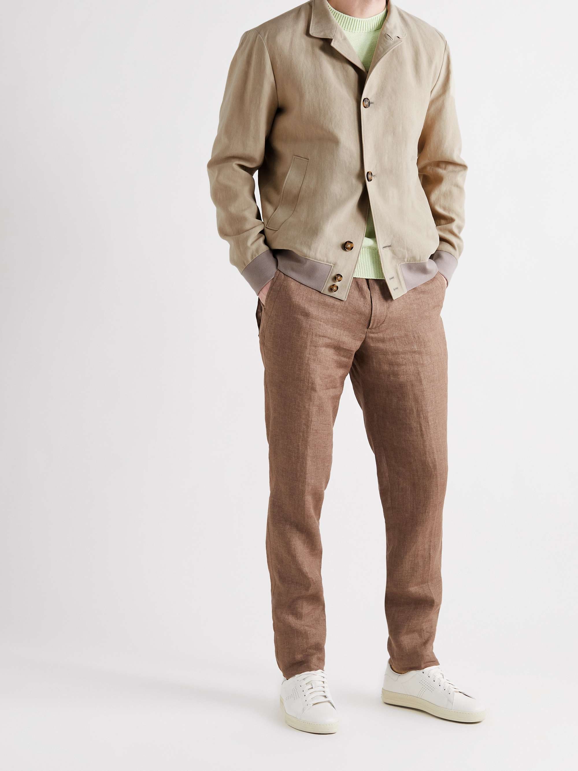 LORO PIANA Camp-Collar Linen Bomber Jacket