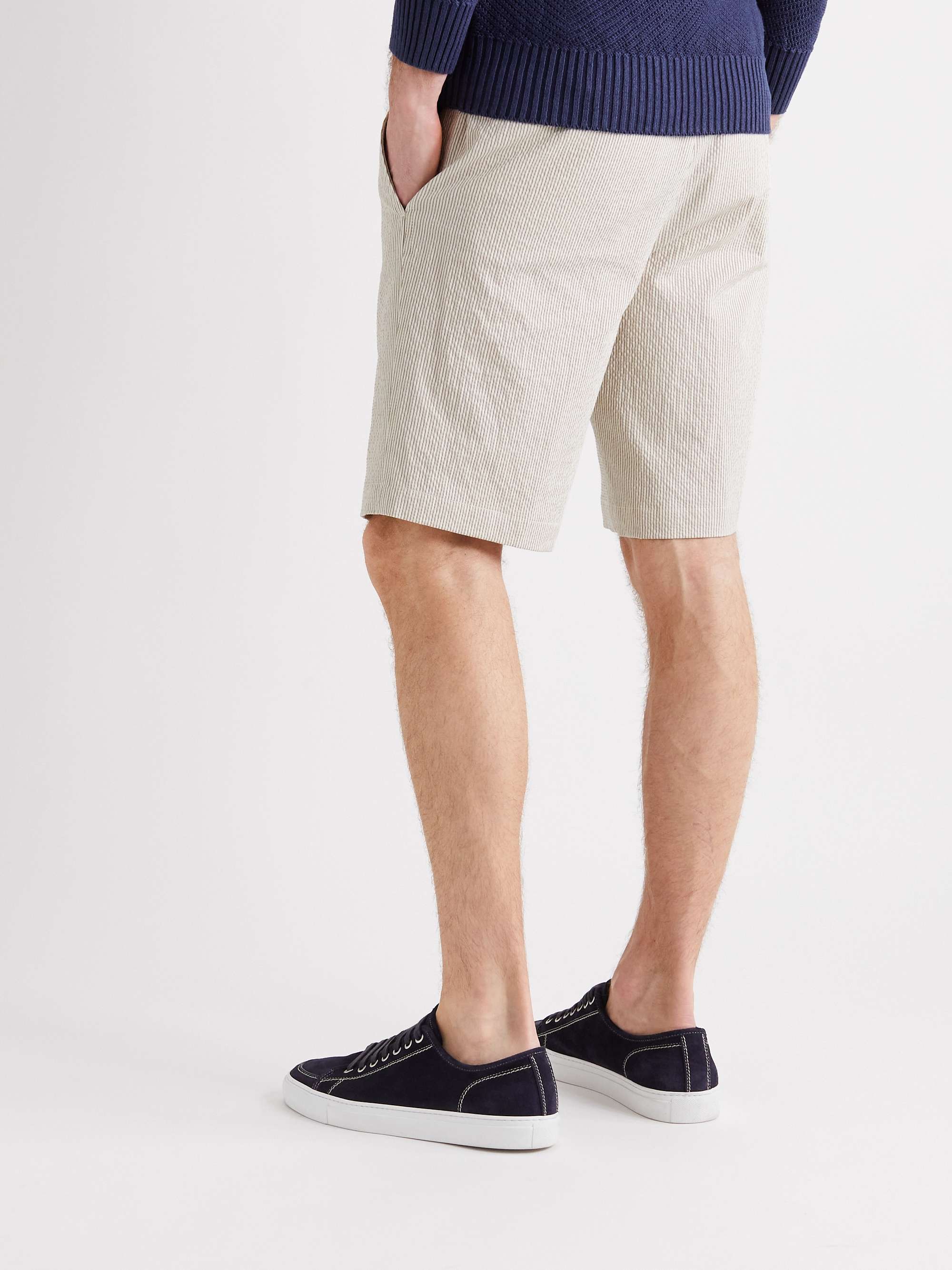 LORO PIANA Striped Cotton-Blend Seersucker Drawstring Shorts