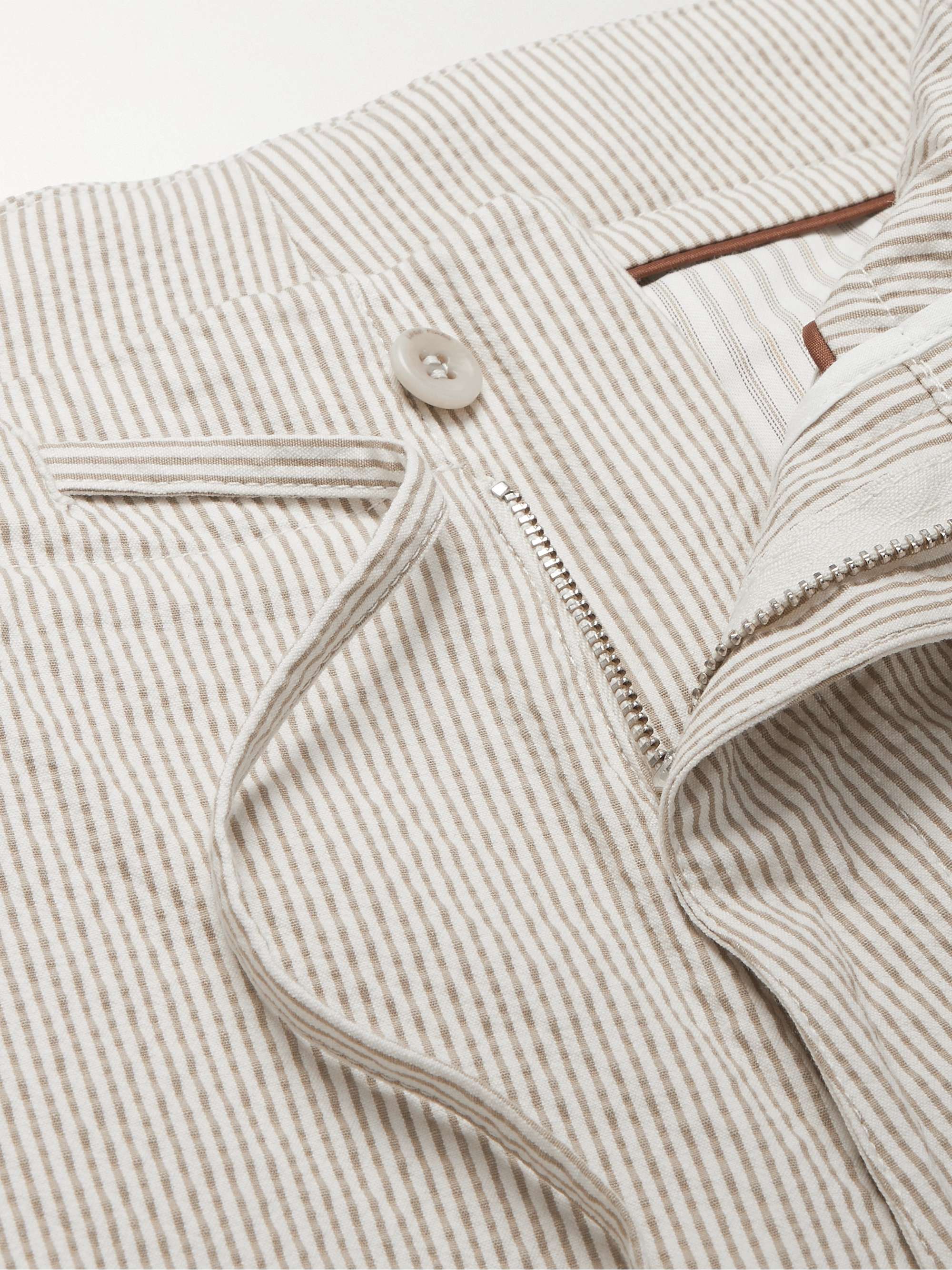 LORO PIANA Striped Cotton-Blend Seersucker Drawstring Shorts