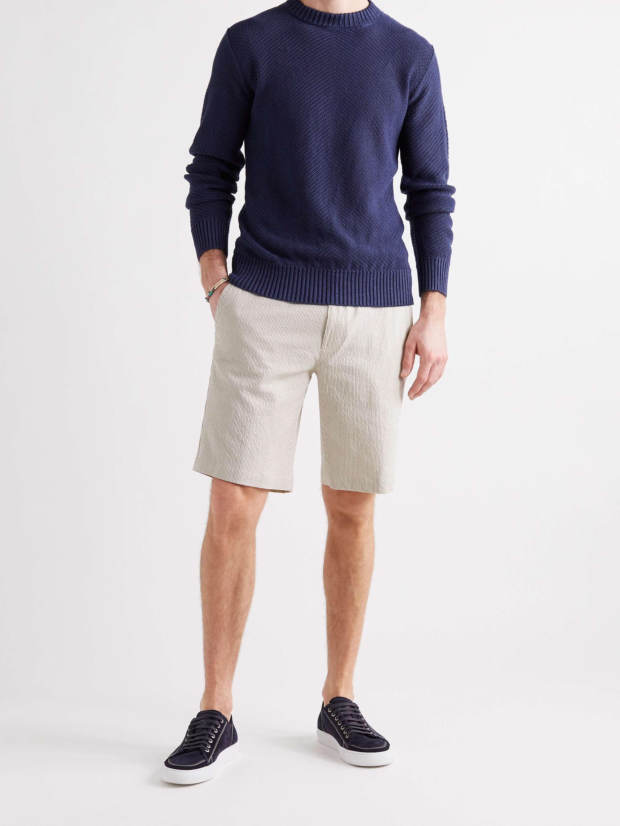 LORO PIANA Striped Cotton-Blend Seersucker Drawstring Shorts
