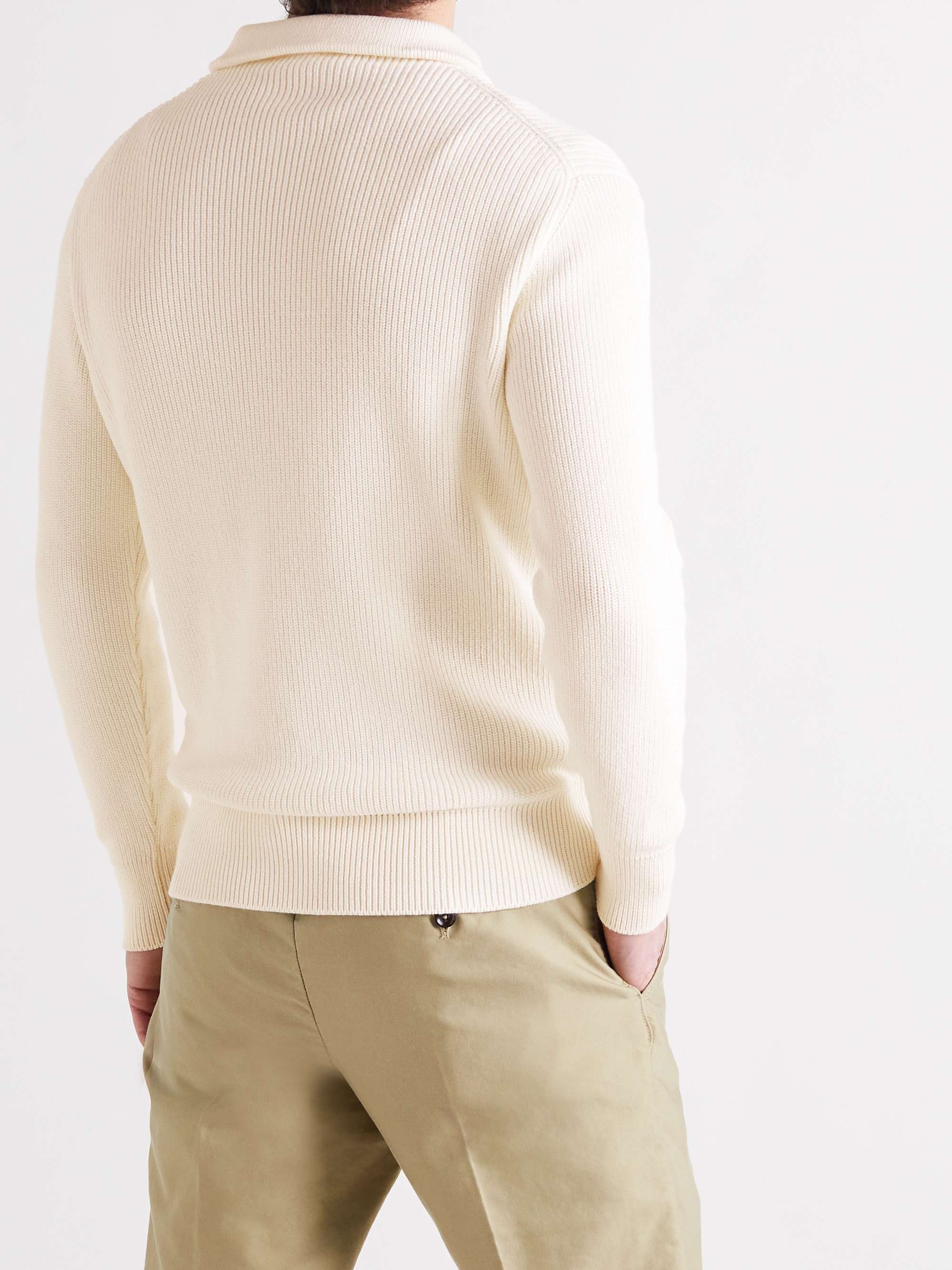LORO PIANA Ribbed Cotton and Silk-Blend Half-Zip Sweater