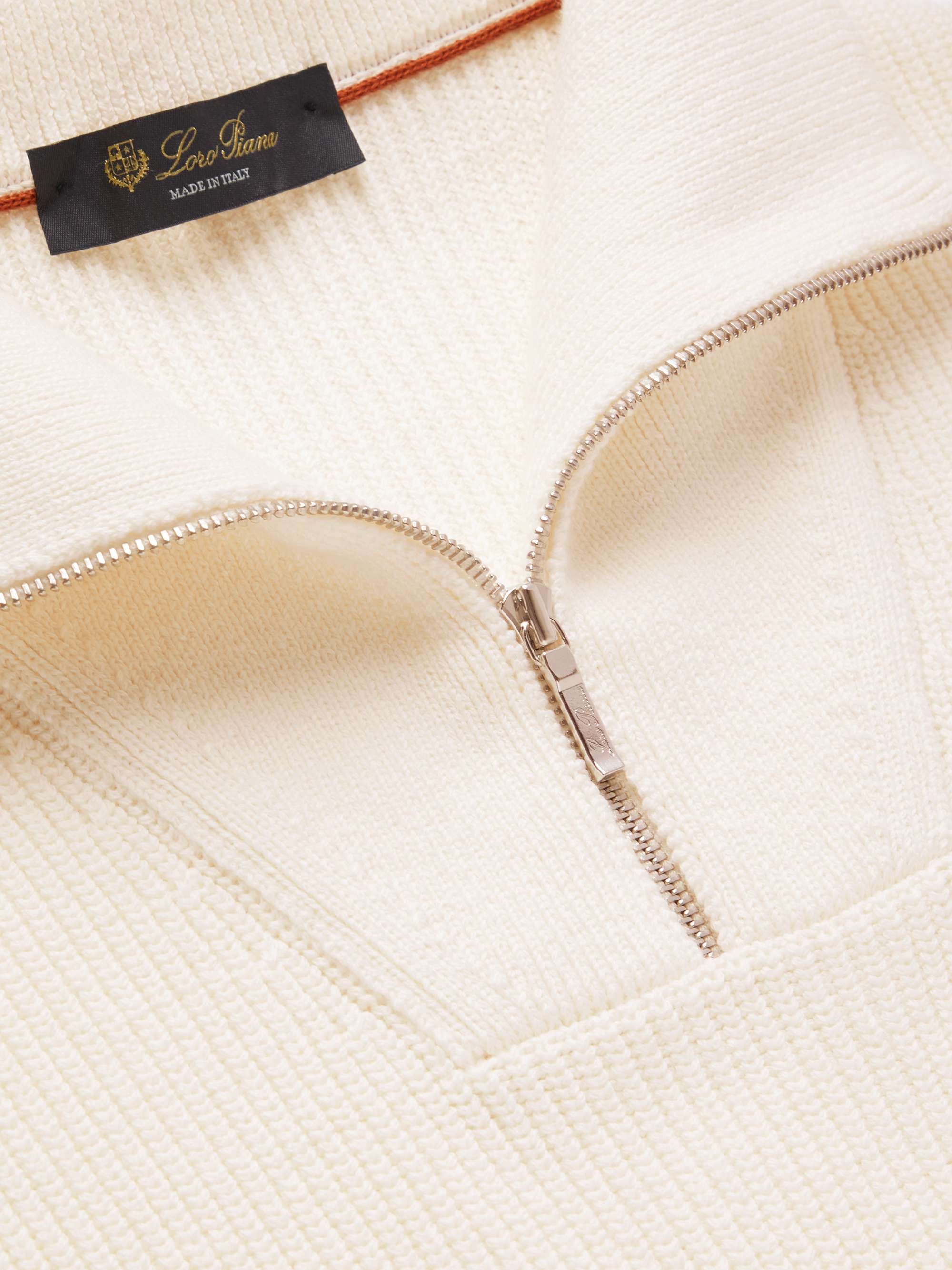 LORO PIANA Ribbed Cotton and Silk-Blend Half-Zip Sweater