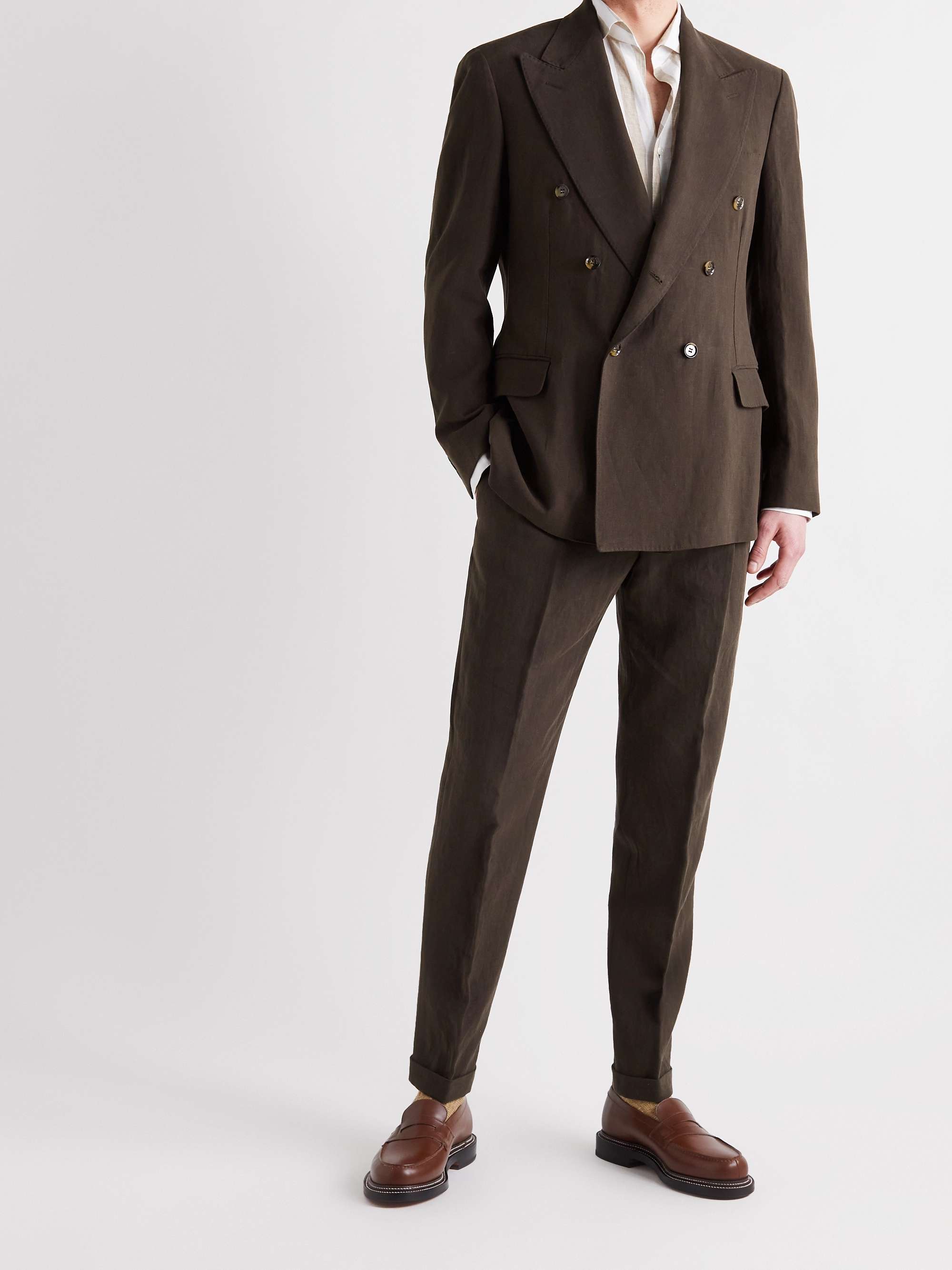 LORO PIANA Double-Breasted Rain System Linen Suit Jacket