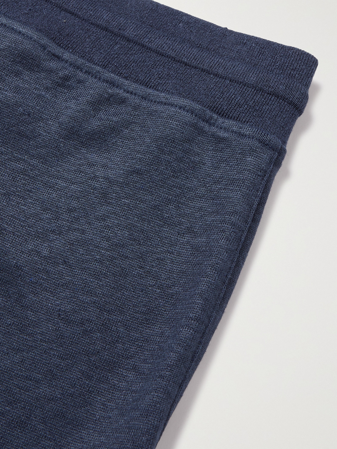 Shop Loro Piana Tapered Stretch Linen-blend Sweatpants In Blue