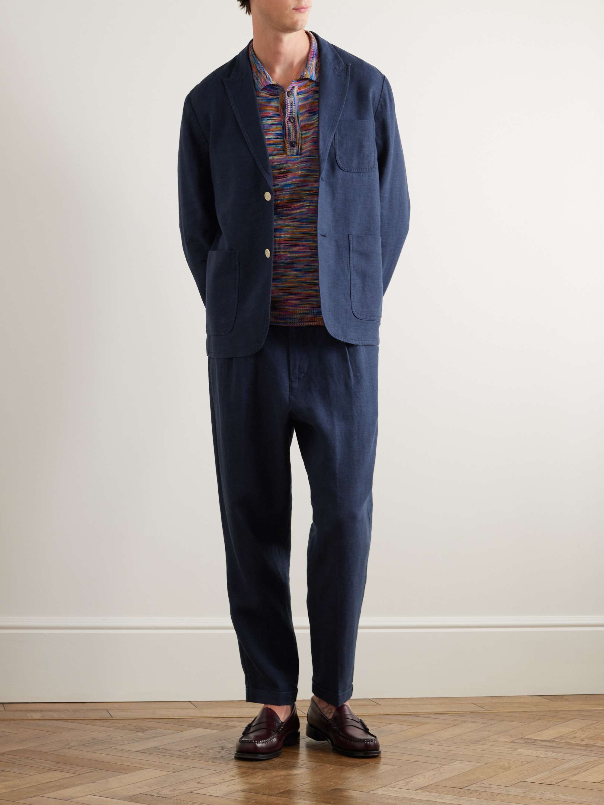 ALEX MILL Tapered Pleated Linen Suit Trousers for Men