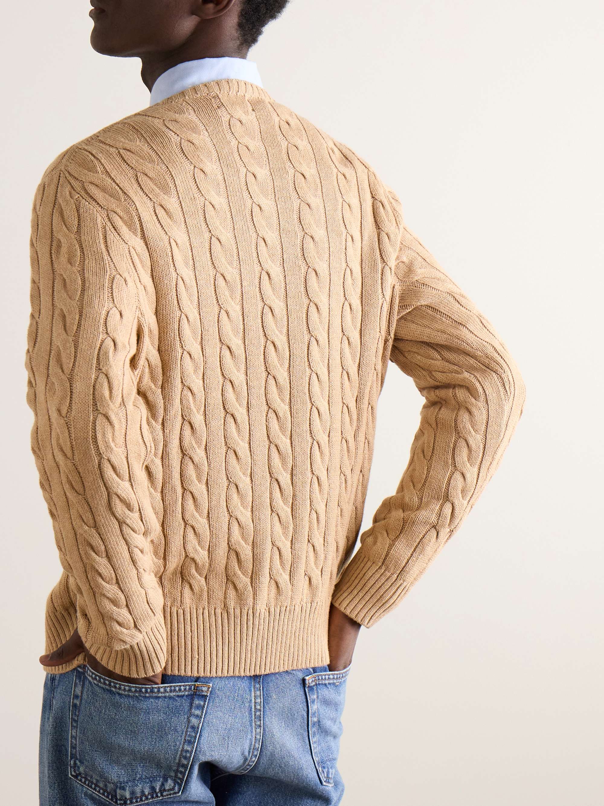 POLO RALPH LAUREN Logo-Embroidered Cable-Knit Cotton Sweater