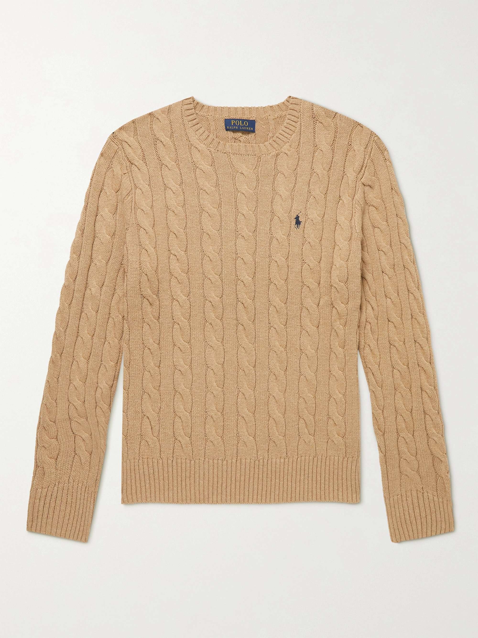 POLO RALPH LAUREN Logo-Embroidered Cable-Knit Cotton Sweater