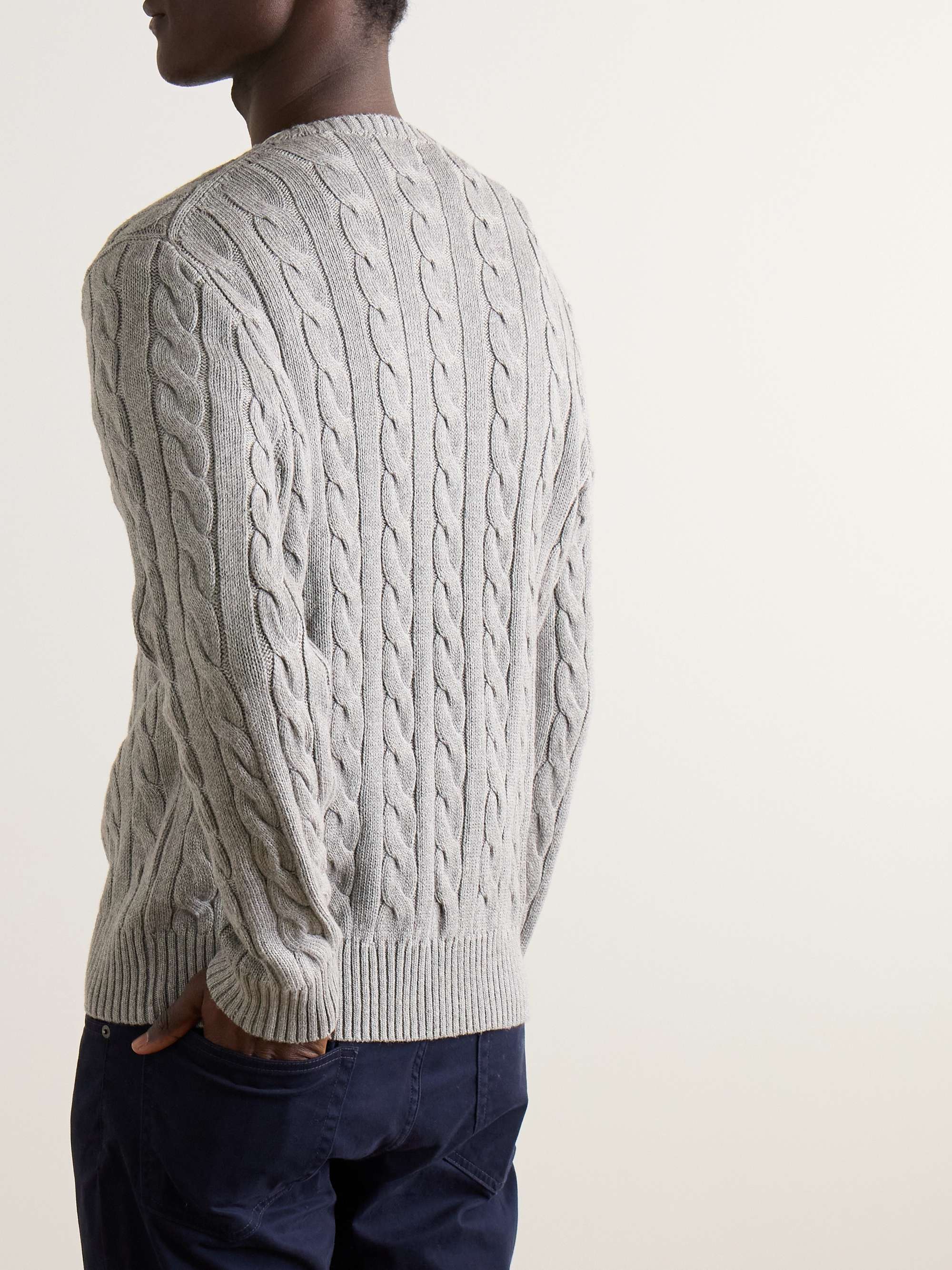 POLO RALPH LAUREN Logo-Embroidered Cable-Knit Cotton Sweater