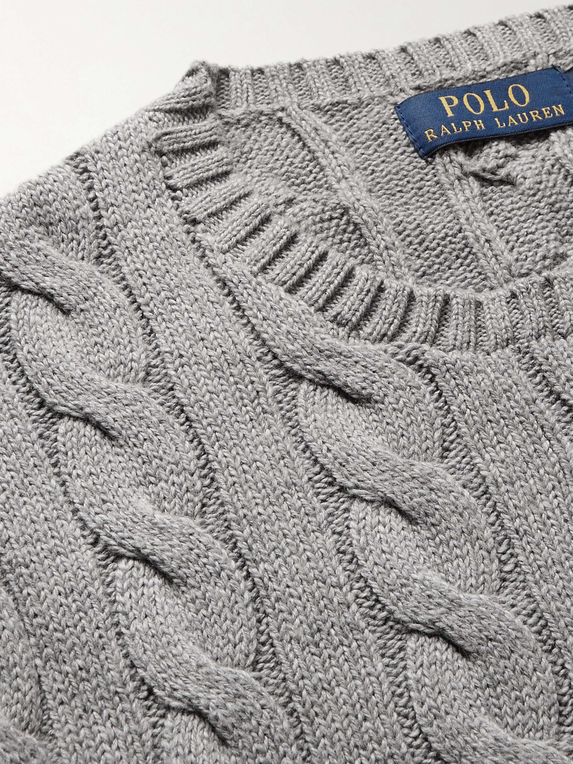 POLO RALPH LAUREN Logo-Embroidered Cable-Knit Cotton Sweater