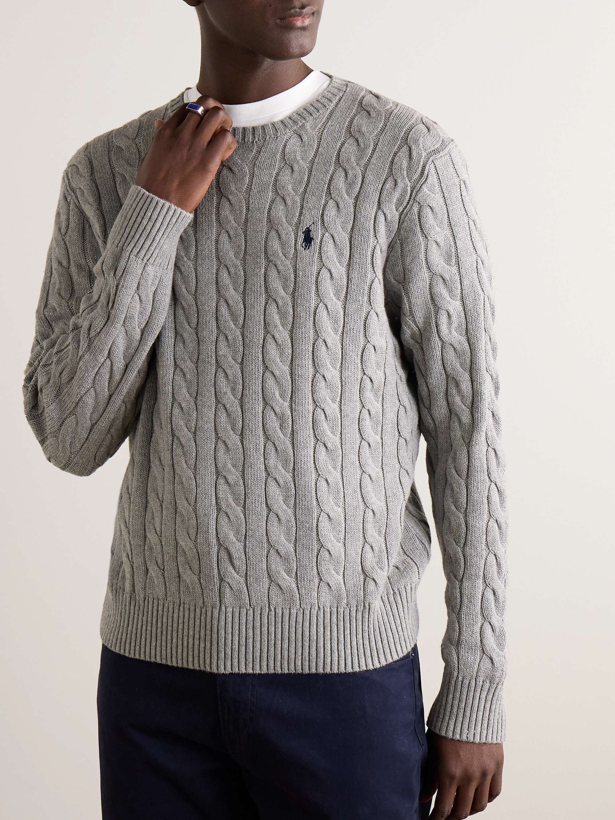 POLO RALPH LAUREN Logo-Embroidered Cable-Knit Cotton Sweater