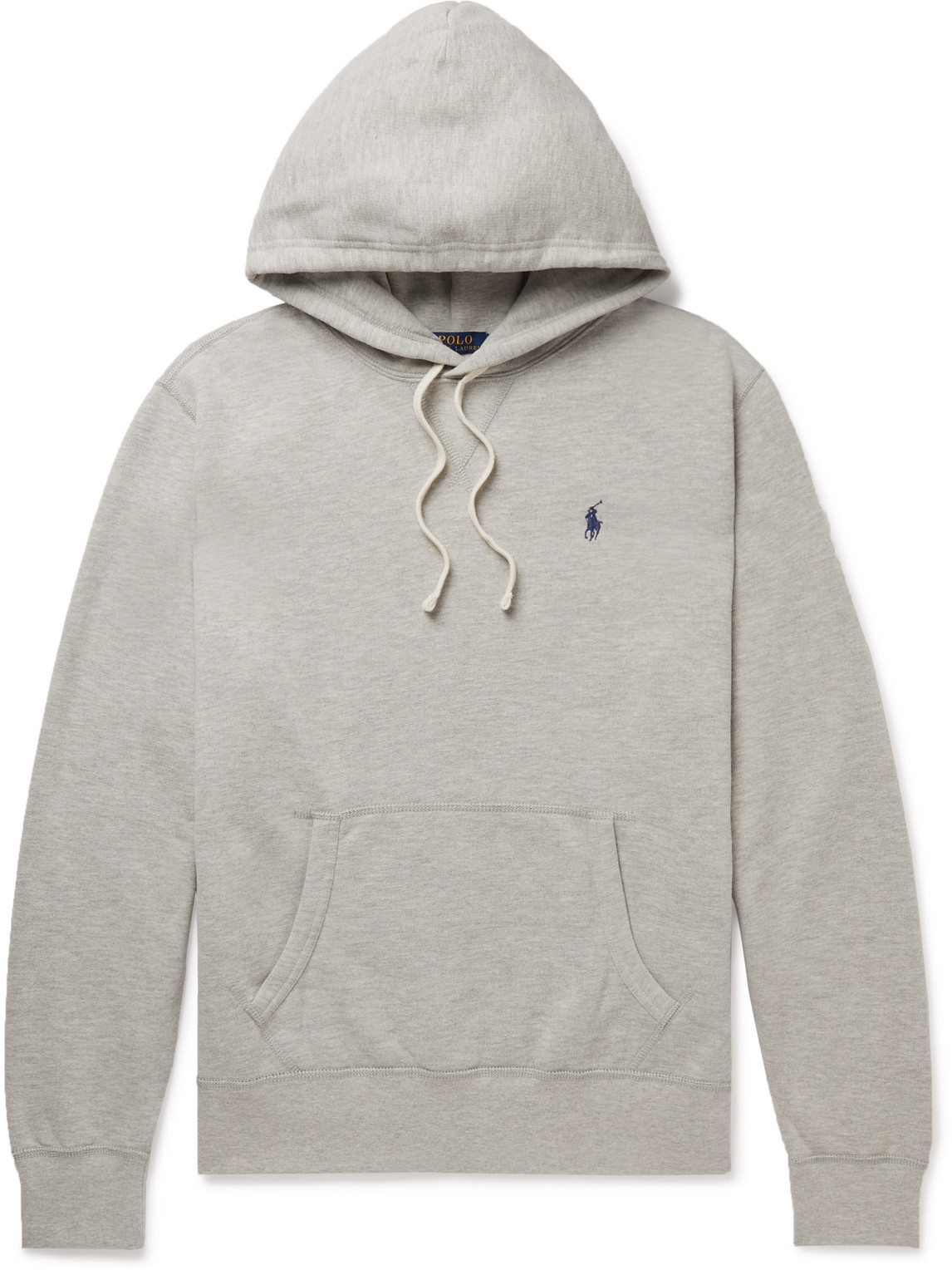 Shop Polo Ralph Lauren Logo-embroidered Cotton-blend Jersey Hoodie In Gray
