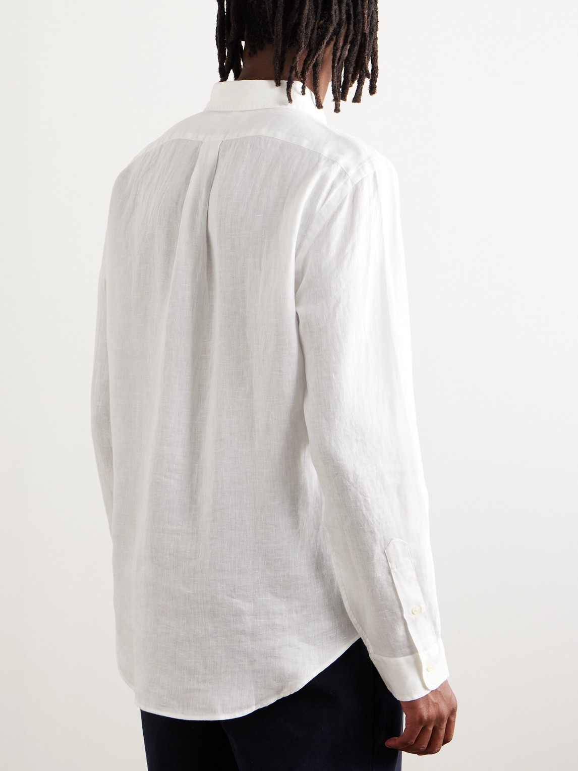 Shop Polo Ralph Lauren Slim-fit Button-down Collar Logo-embroidered Linen Shirt In White