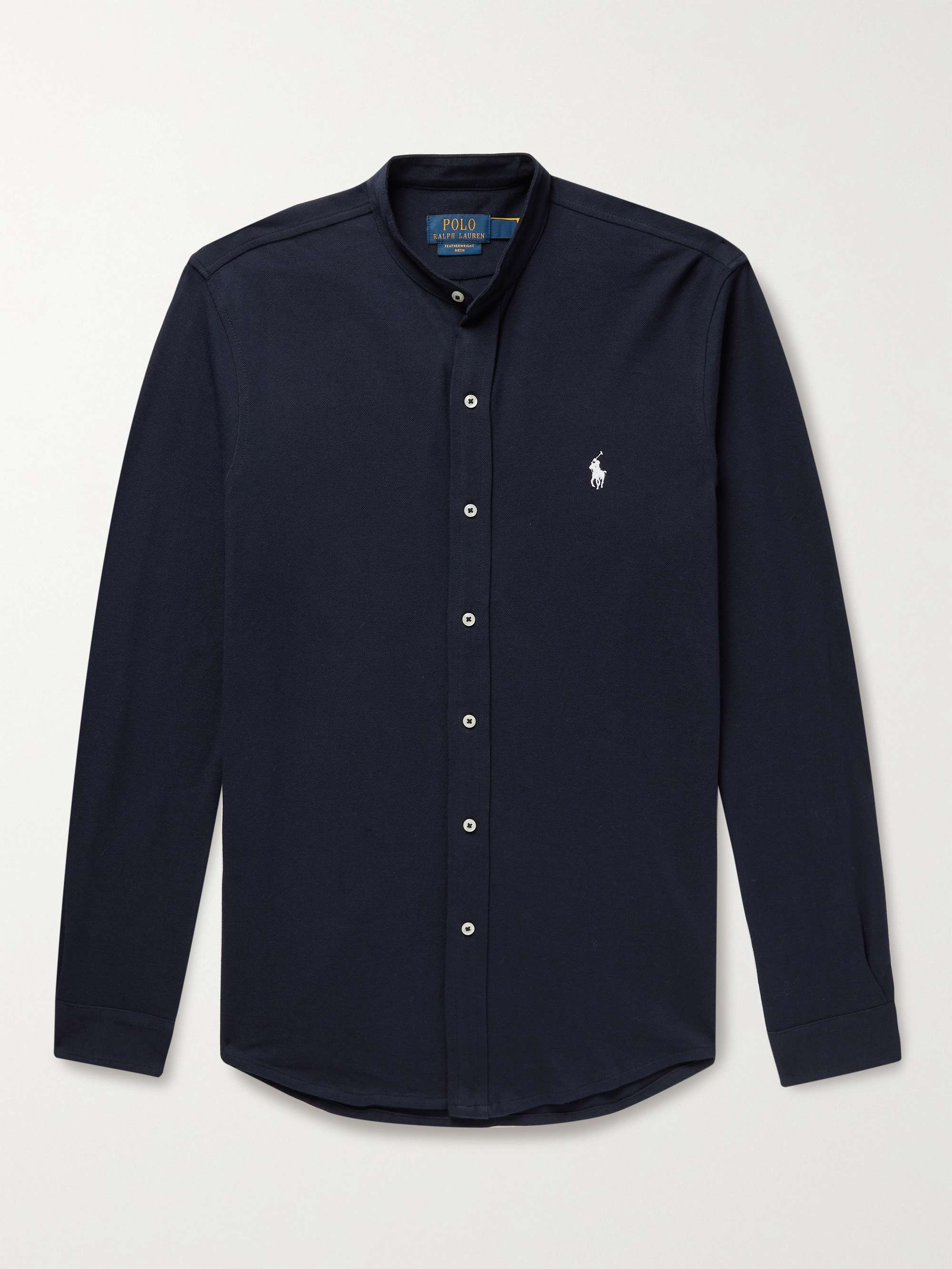 POLO RALPH LAUREN Grandad-Collar Logo-Embroidered Cotton-Piqué Shirt ...