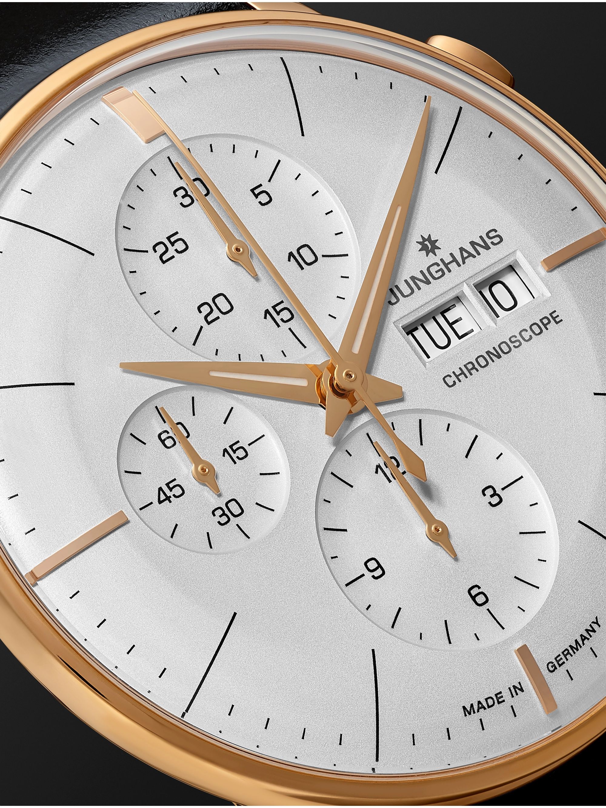 JUNGHANS Meister Chronoscope Automatic 41mm PVD-Coated Stainless Steel and Leather Watch, Ref. No. 027/7023.01