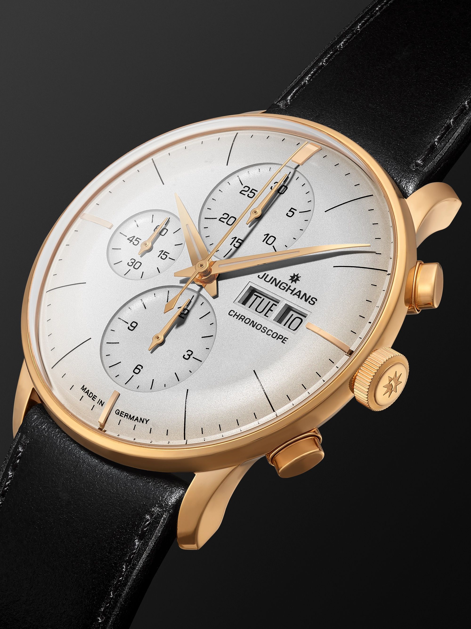 JUNGHANS Meister Chronoscope Automatic 41mm PVD-Coated Stainless Steel and Leather Watch, Ref. No. 027/7023.01