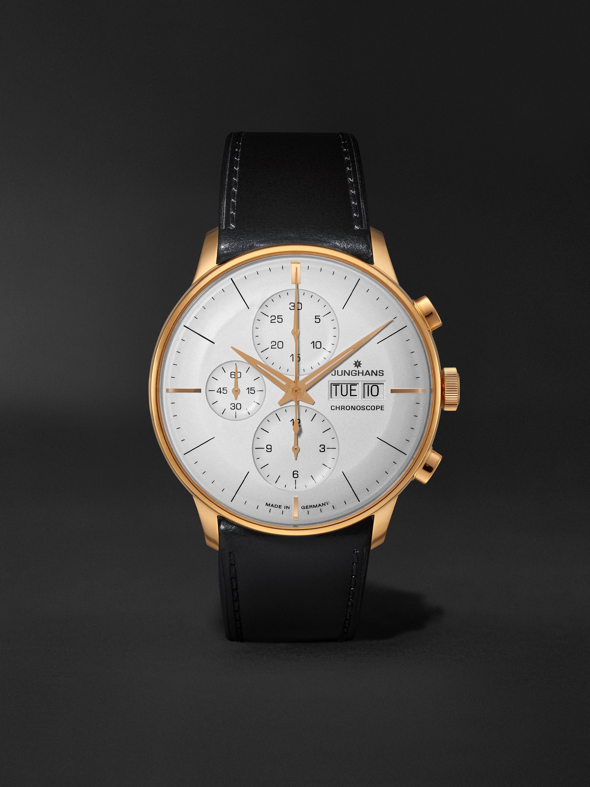 JUNGHANS Meister Chronoscope Automatic 41mm PVD-Coated Stainless Steel and Leather Watch, Ref. No. 027/7023.01