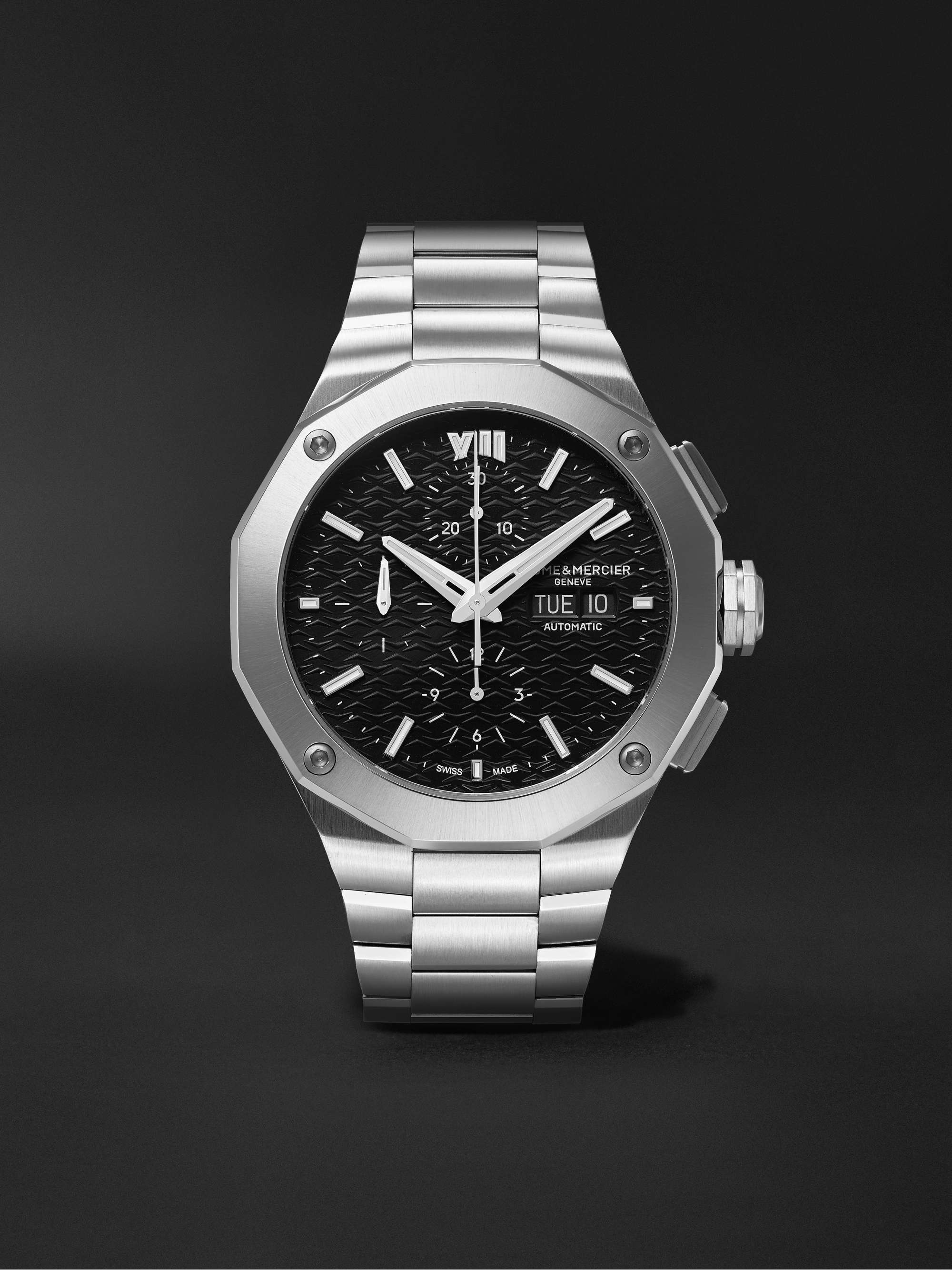 Riviera Automatic 42 mm Uhr aus Edelstahl mit Kautschukarmband 