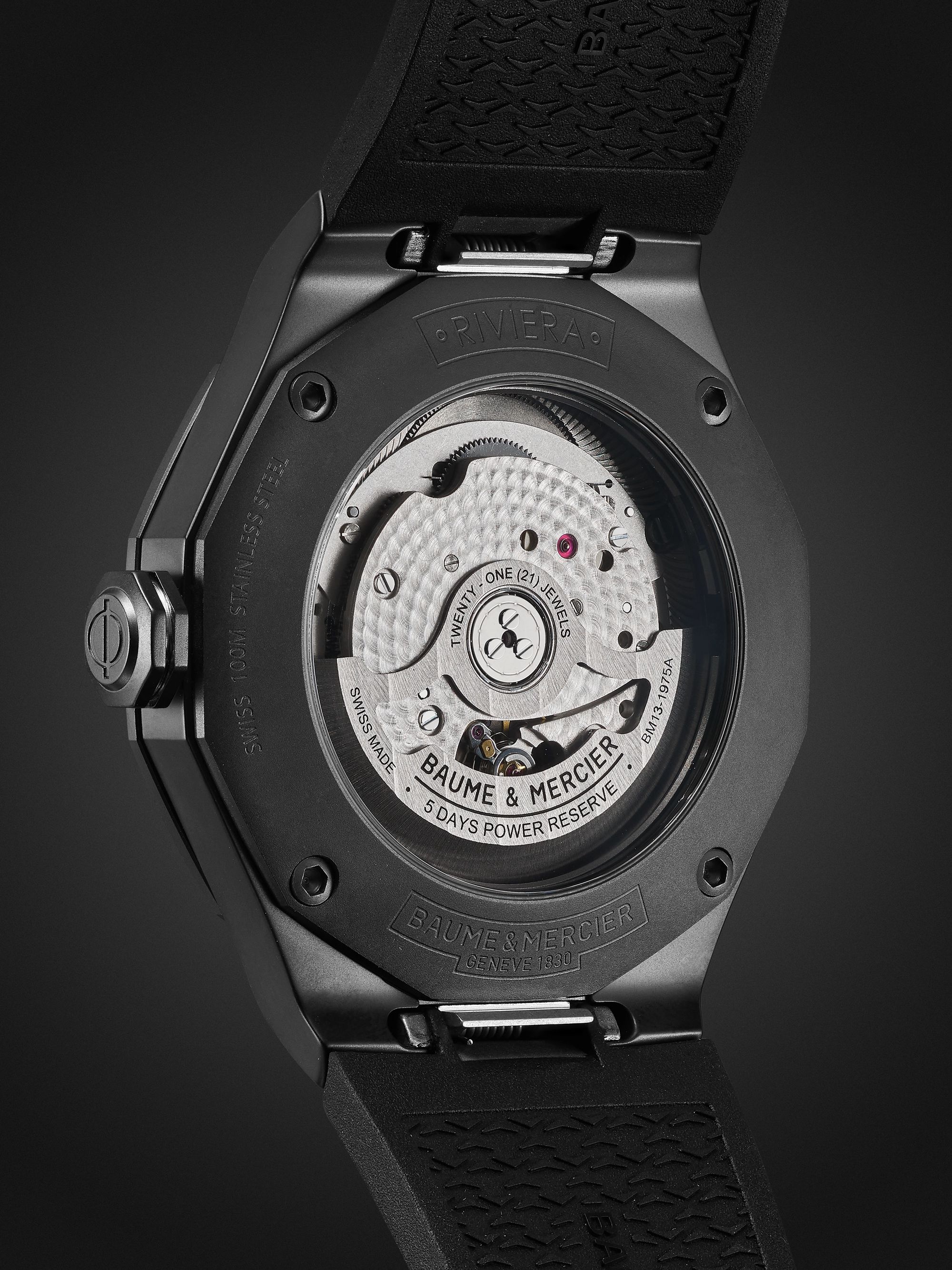 BAUME & MERCIER Riviera Automatic 42mm ADLC-Coated Stainless Steel and Rubber Watch, Ref. No. 10617