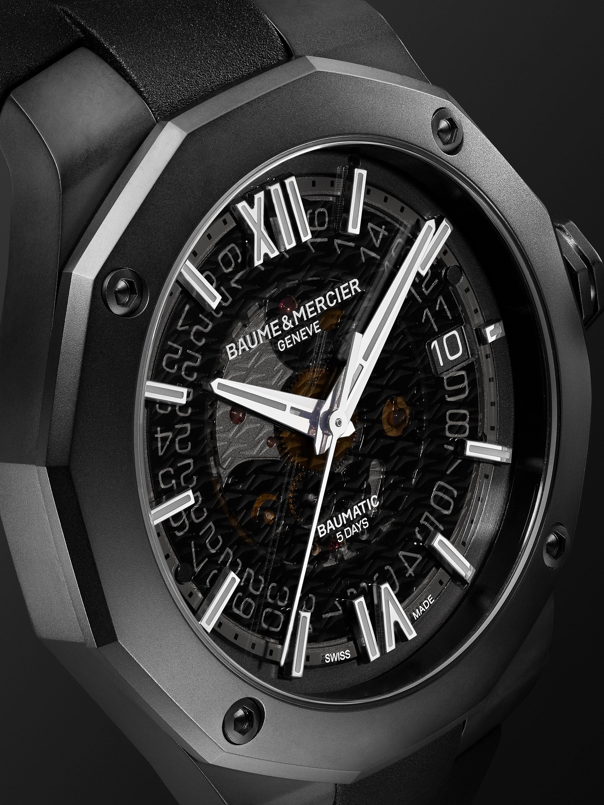 BAUME & MERCIER Riviera Automatic 42mm ADLC-Coated Stainless Steel and Rubber Watch, Ref. No. 10617