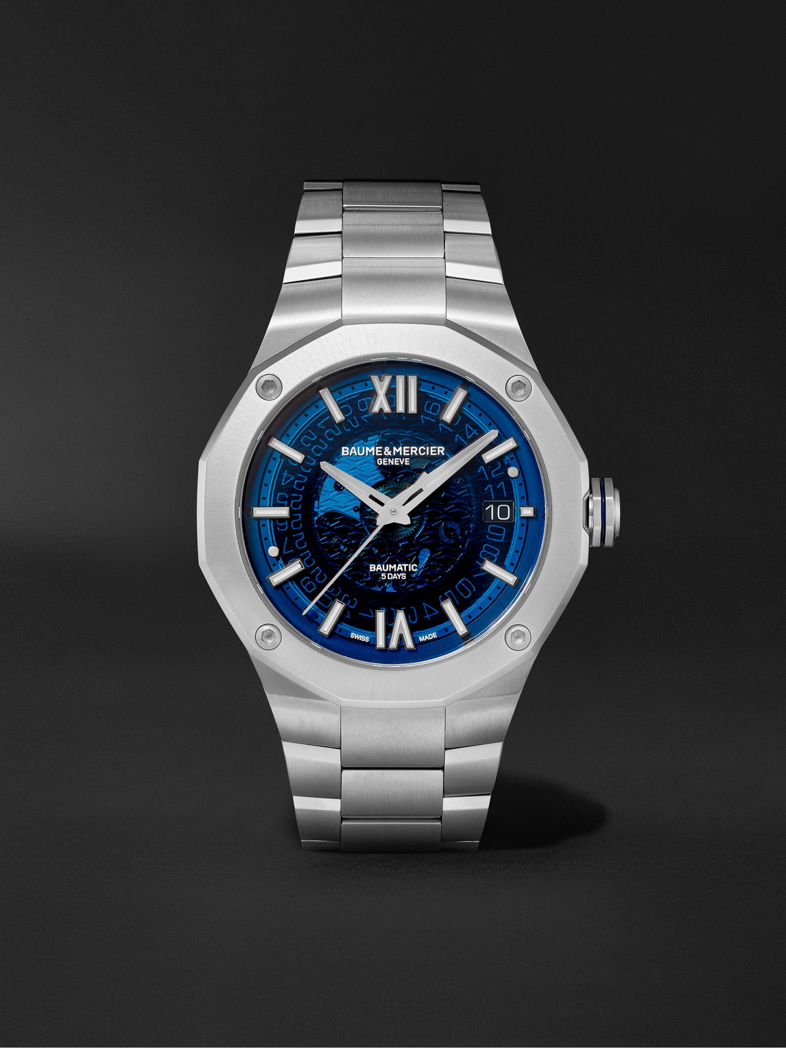 Baume & Mercier Men's Swiss Automatic Riviera Stainless Steel Bracelet Watch 42mm In Blue