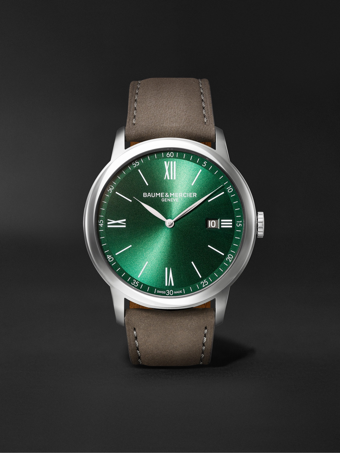 Baume & Mercier Classima 42mm Stainless Steel And Nubuck Watch, Ref. No. M0a10607 In Green