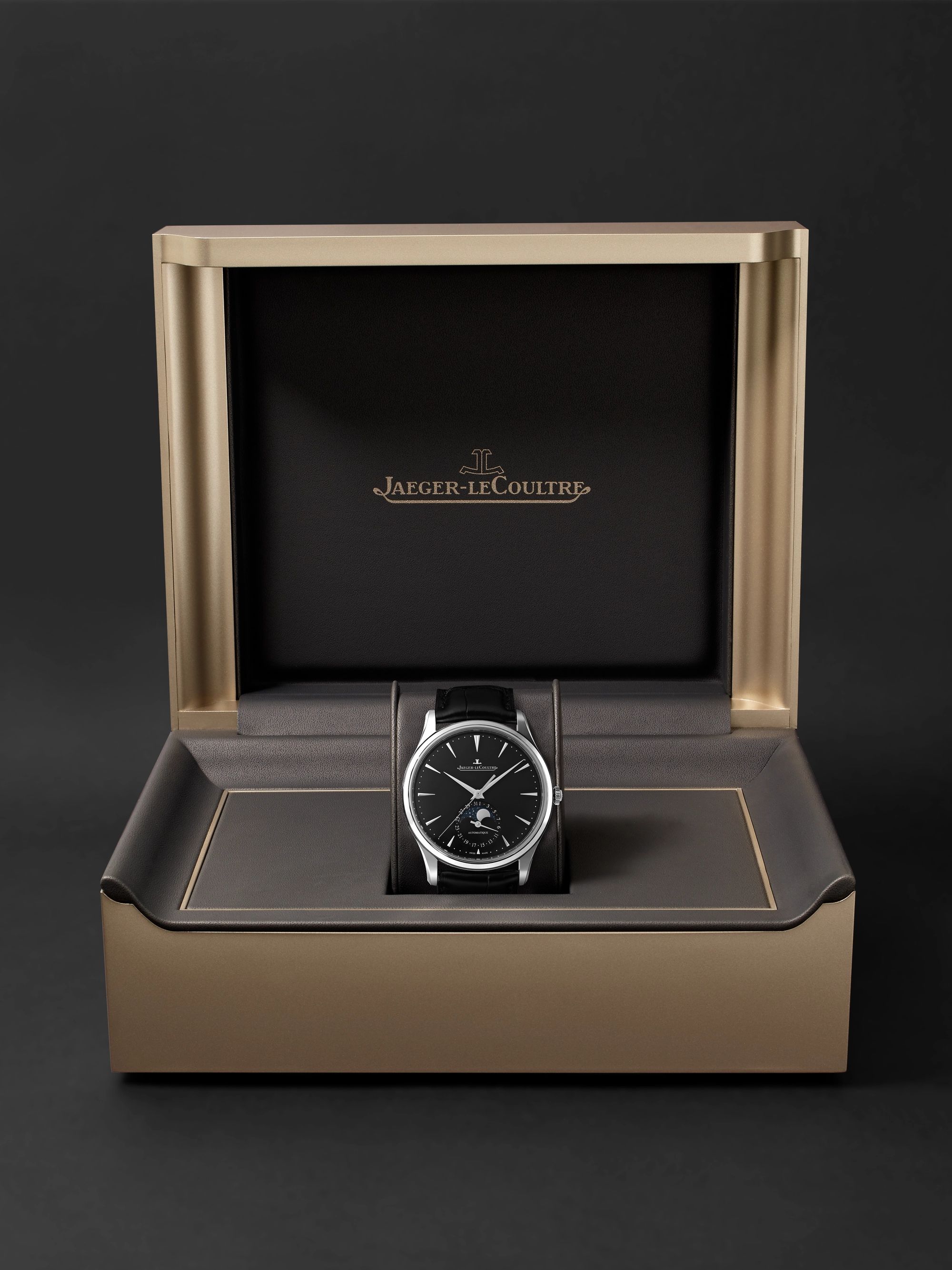 JAEGER-LECOULTRE Master Ultra Thin Automatic Moon-Phase 39mm Stainless Steel and Alligator Watch, Ref. No. 1368471