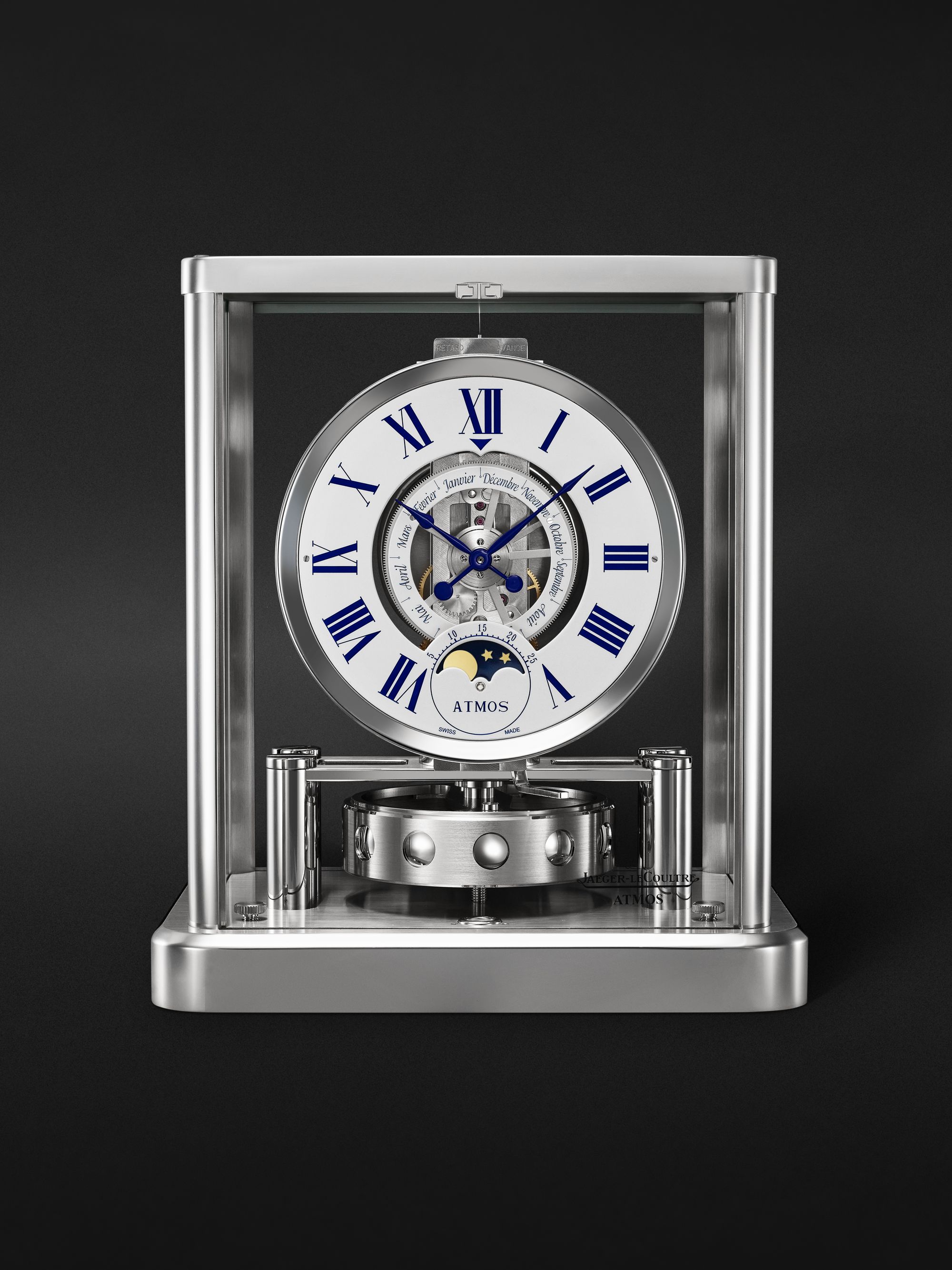 JAEGER-LECOULTRE Atmos Classique Phases de Lune Perpetual Automatic Rhodium-Plated Table Clock, Ref. No. JLQ5112202