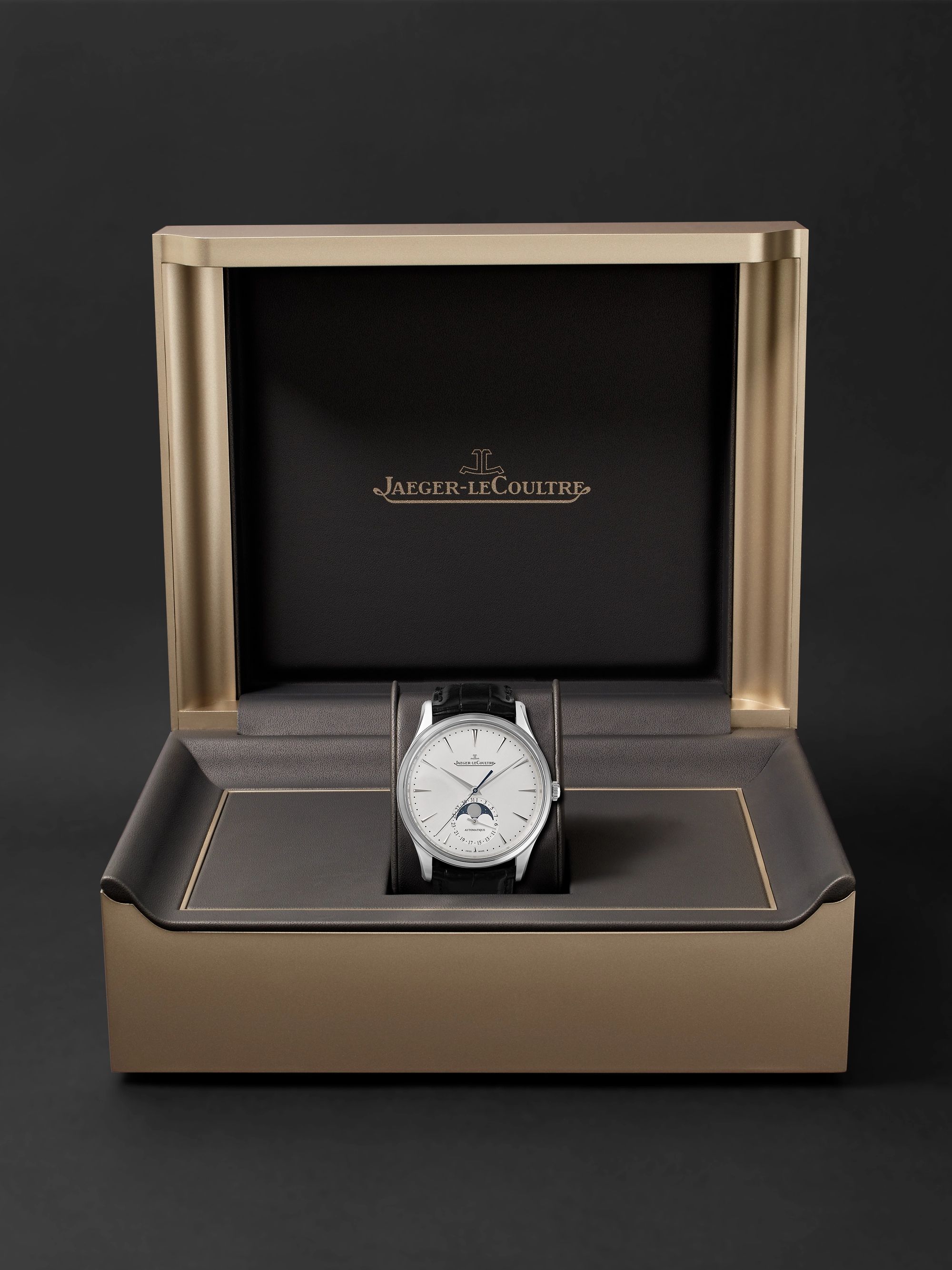 JAEGER LECOULTRE Master Ultra Thin Automatic Moon-Phase 39mm Stainless Steel and Alligator Watch, Ref. No. 1368430