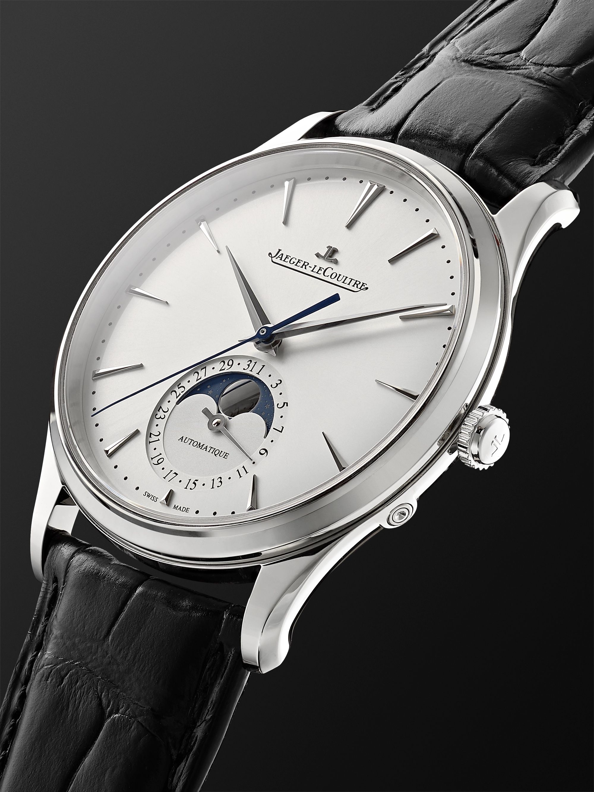JAEGER LECOULTRE Master Ultra Thin Automatic Moon-Phase 39mm Stainless Steel and Alligator Watch, Ref. No. 1368430